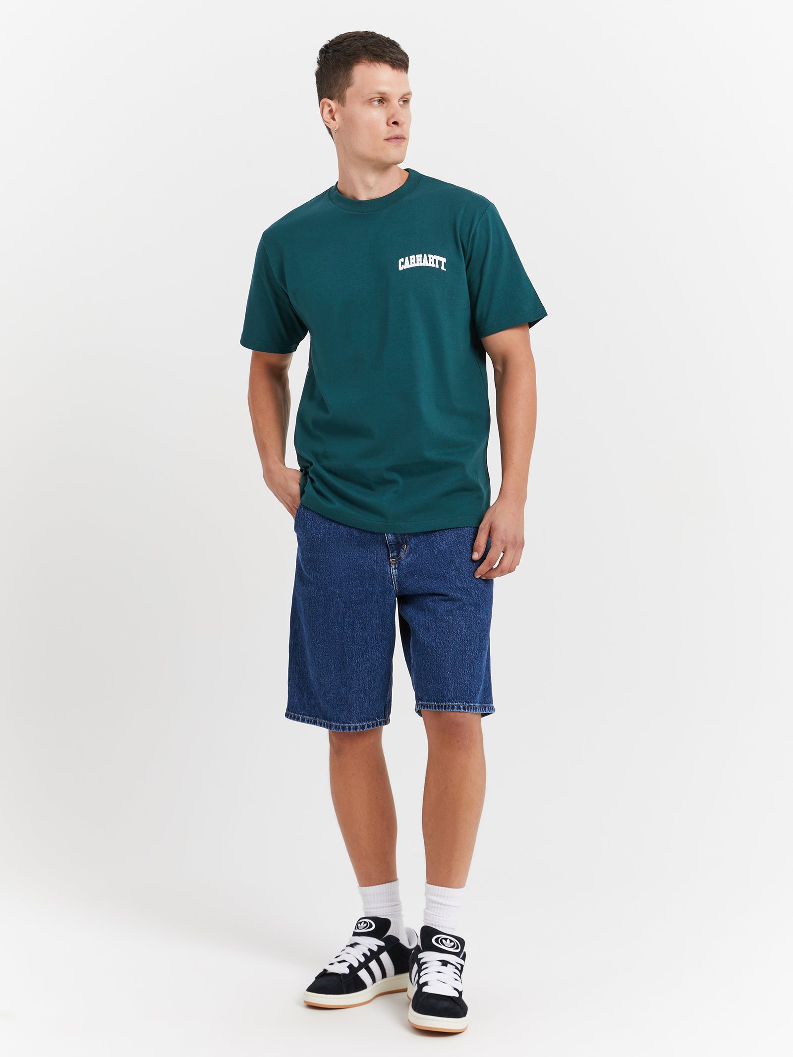 Short Sleeve University Script T-Shirt in Botanic & White