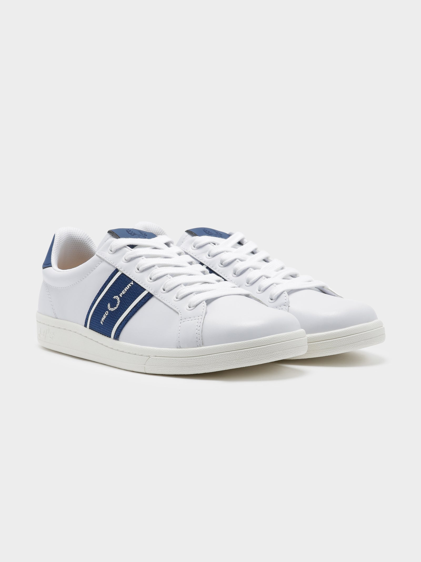 Mens B721 Leather Graphic Branding Sneakers in White & Navy