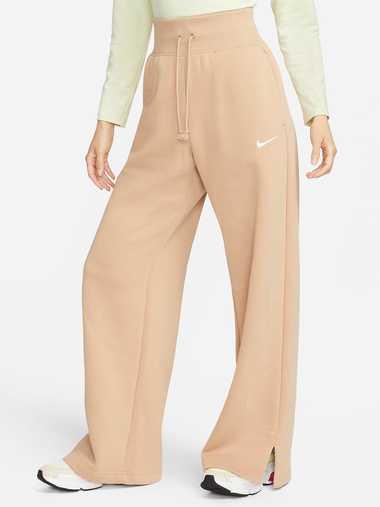 Sportswear Phoenix Fleece Wide-Leg Trackpants in Hemp Brown & Sail White