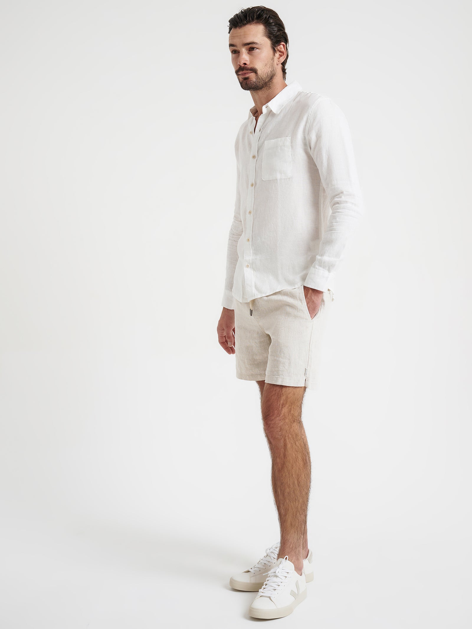 Nero Linen Long Sleeve Shirt in White