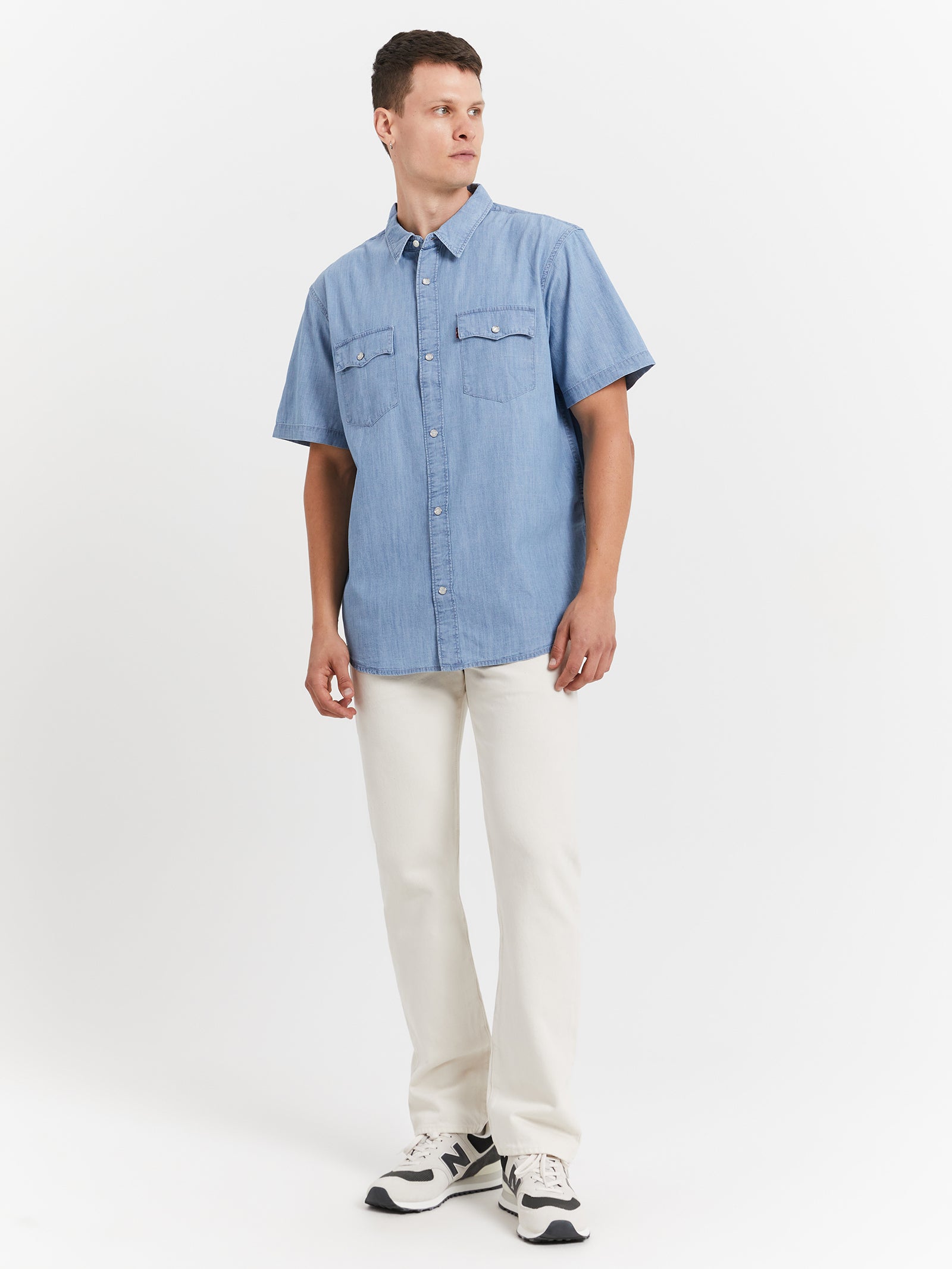 Short Sleeve Relaxed Fit Western Shirt in New Hyde Chambray Blue