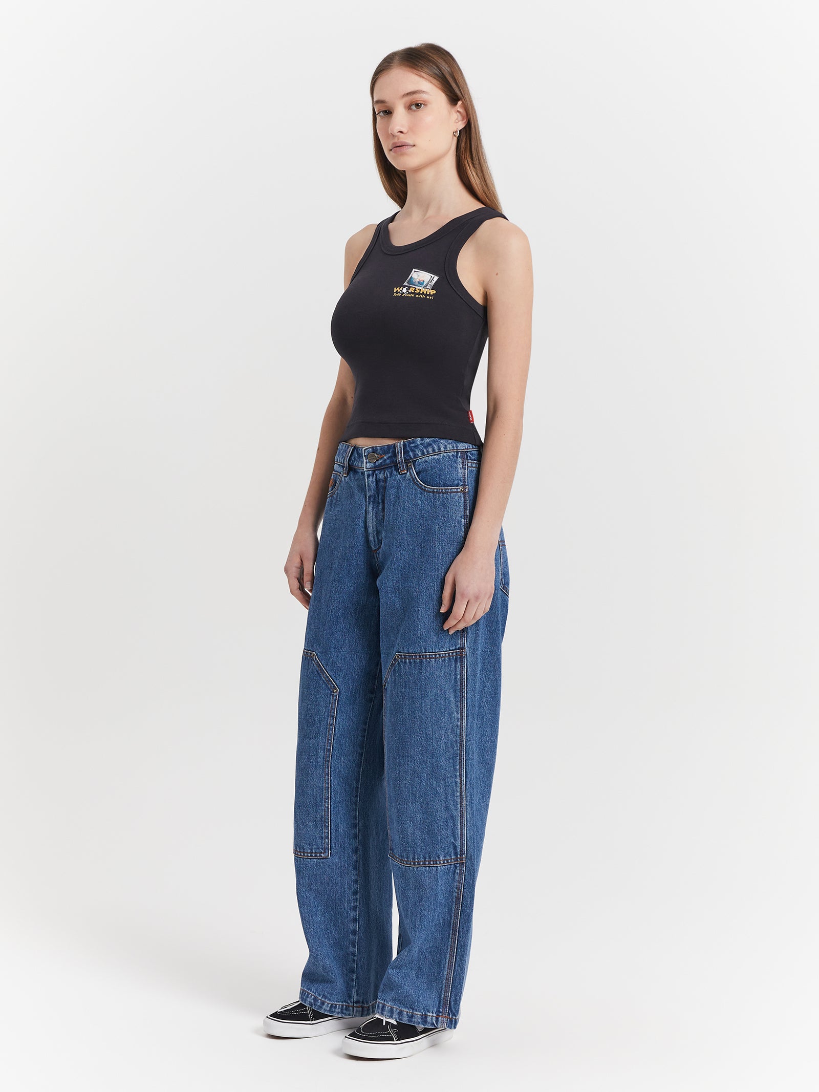 Double-Knee Slouch Jeans in Classic Mid Blue