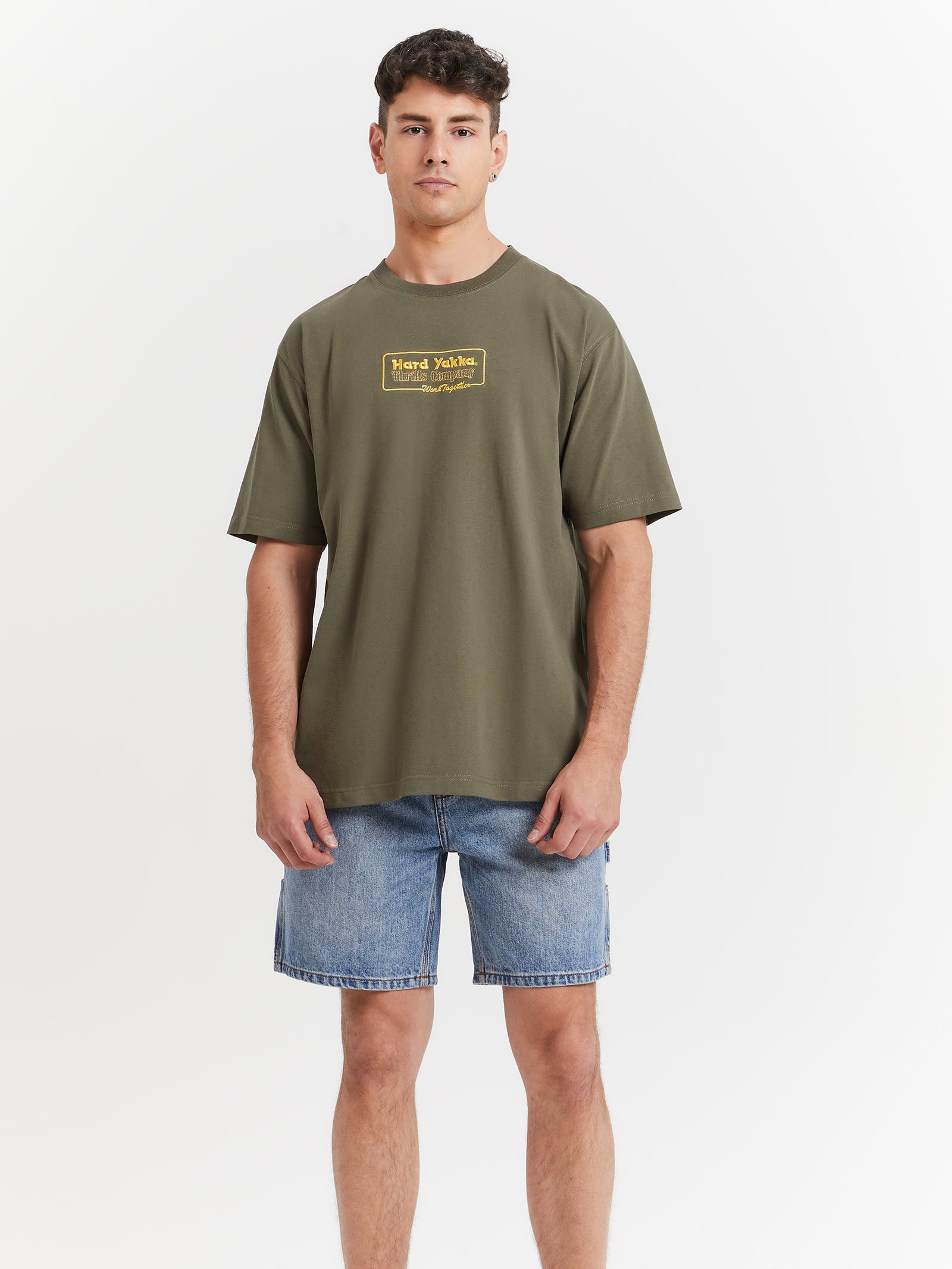 Hard Yakka X Thrills Together Oversized T-Shirt in Army Green