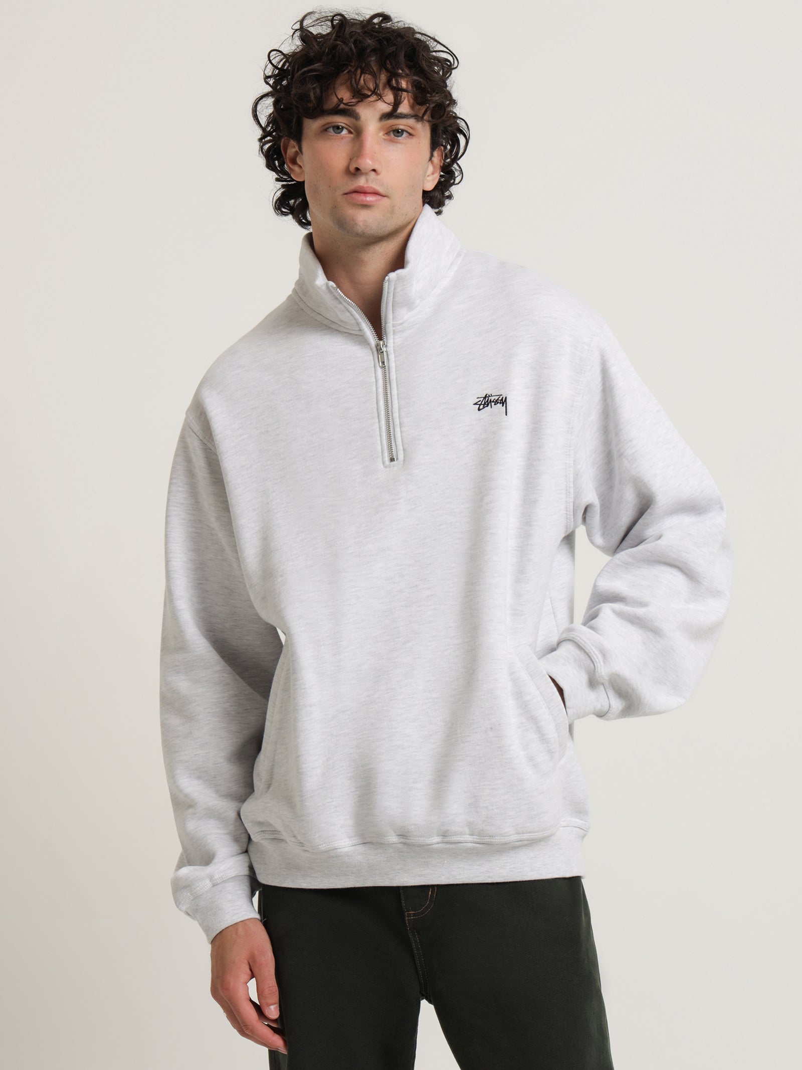 Stock Logo Mock Neck Sweater in White Marle