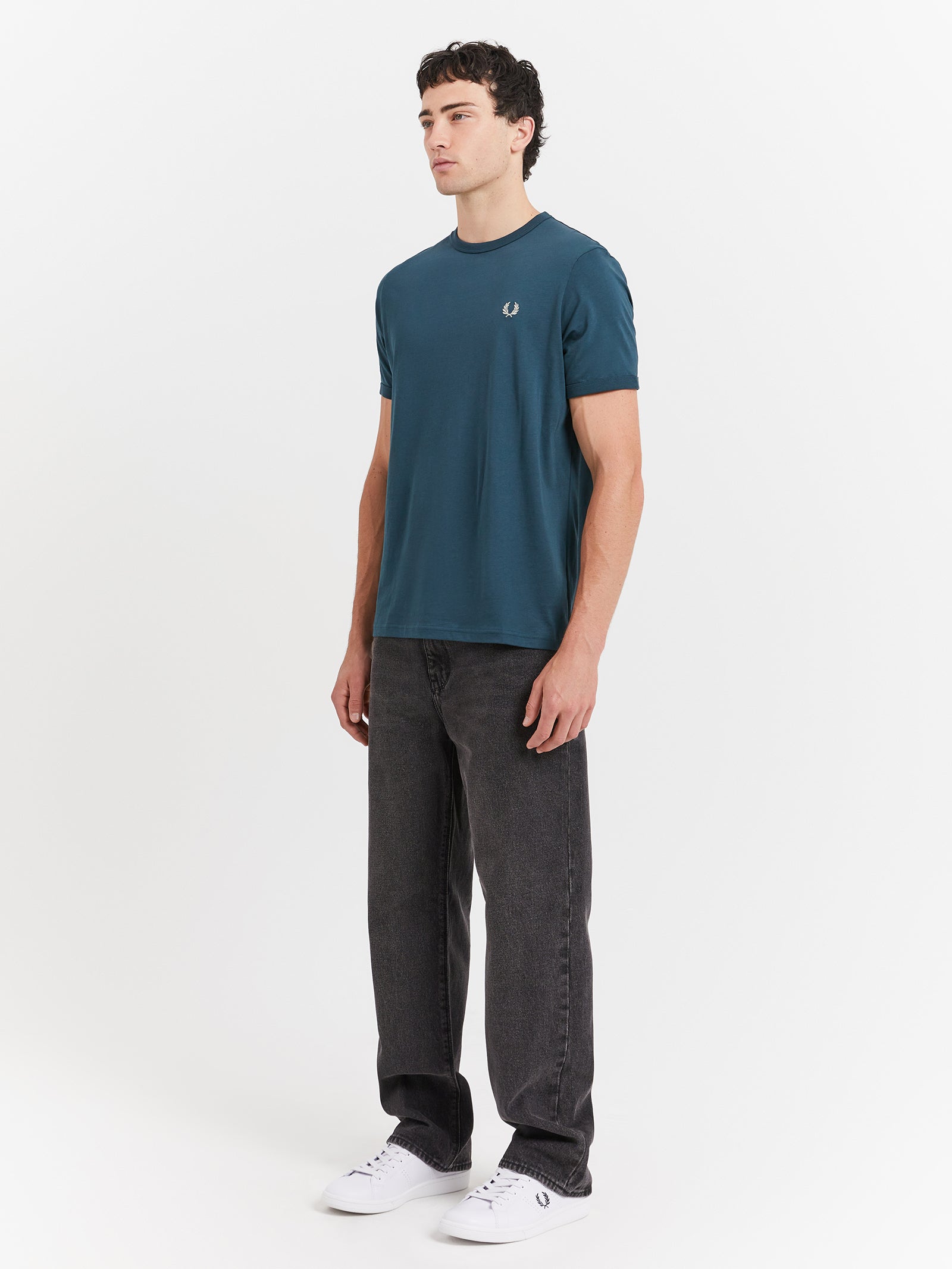 Ringer T-Shirt in Petrol Blue