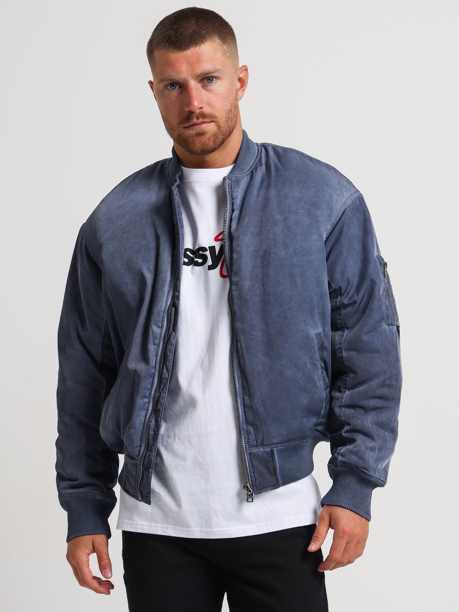 Dyed Nylon Bomber Jacket in Navy