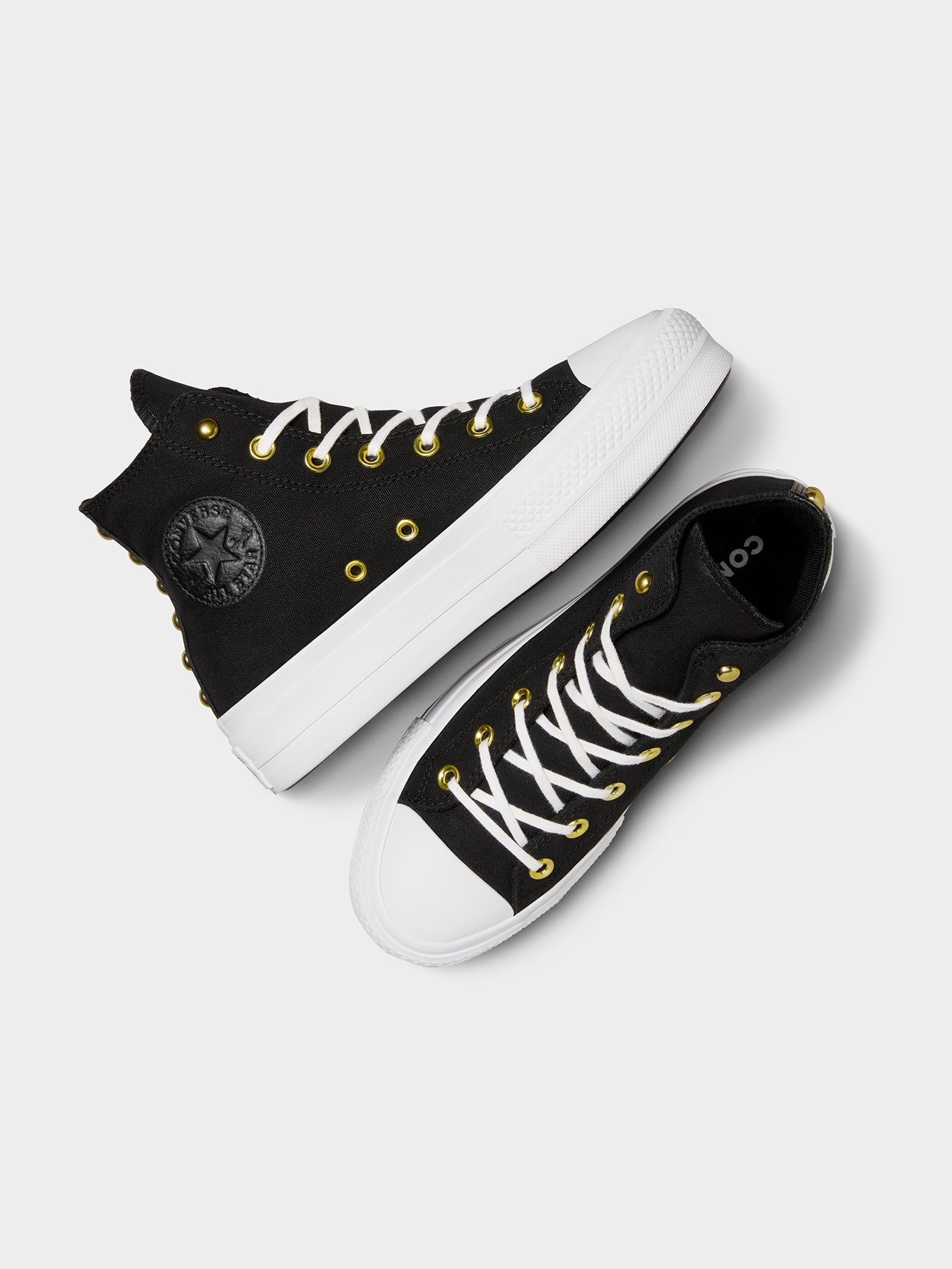 Womens Chuck Taylor All Star Lift Star Studded High Top Sneakers in Black & White