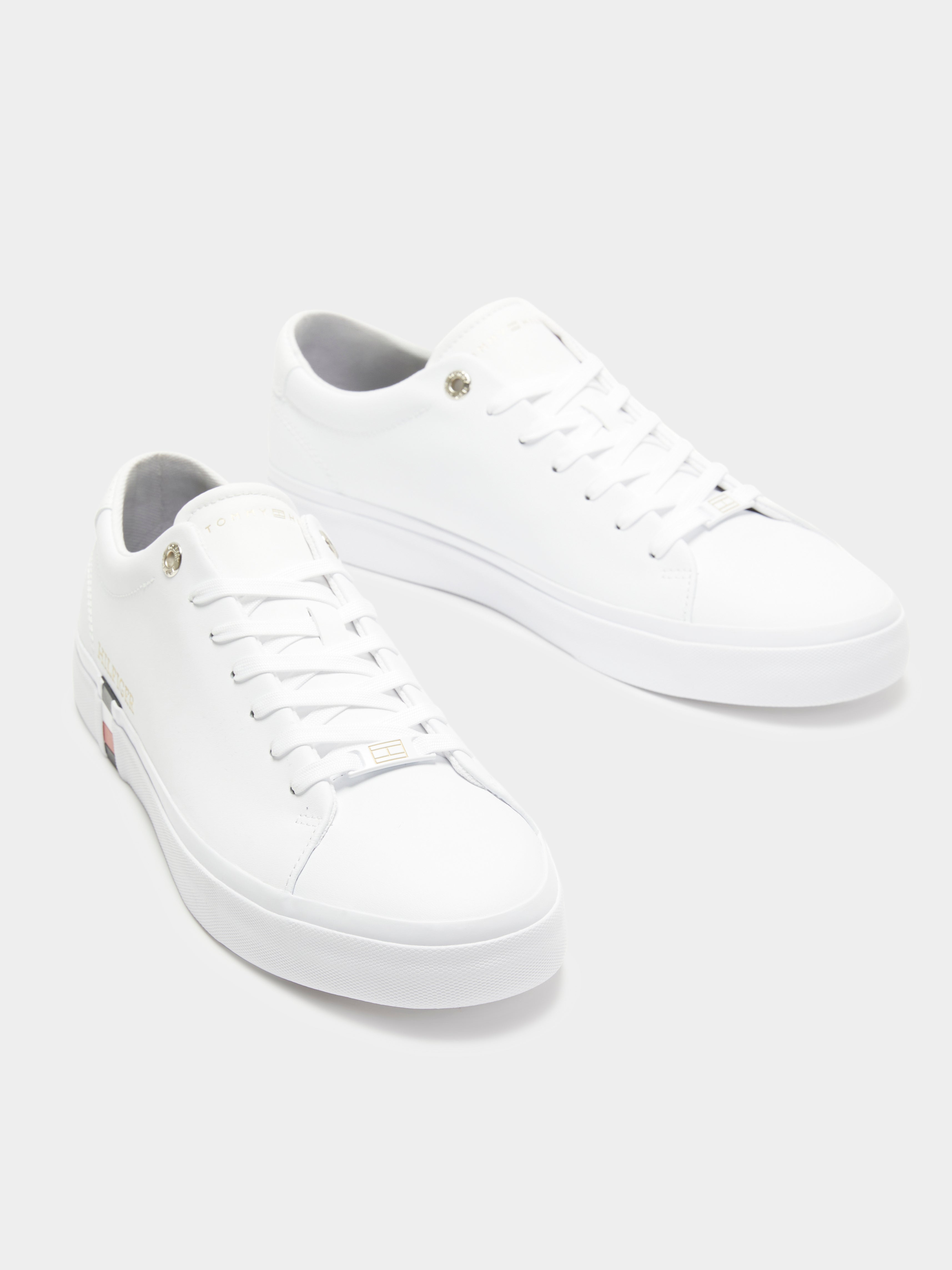 Mens Corp Leather Gold Detail Sneakers in White