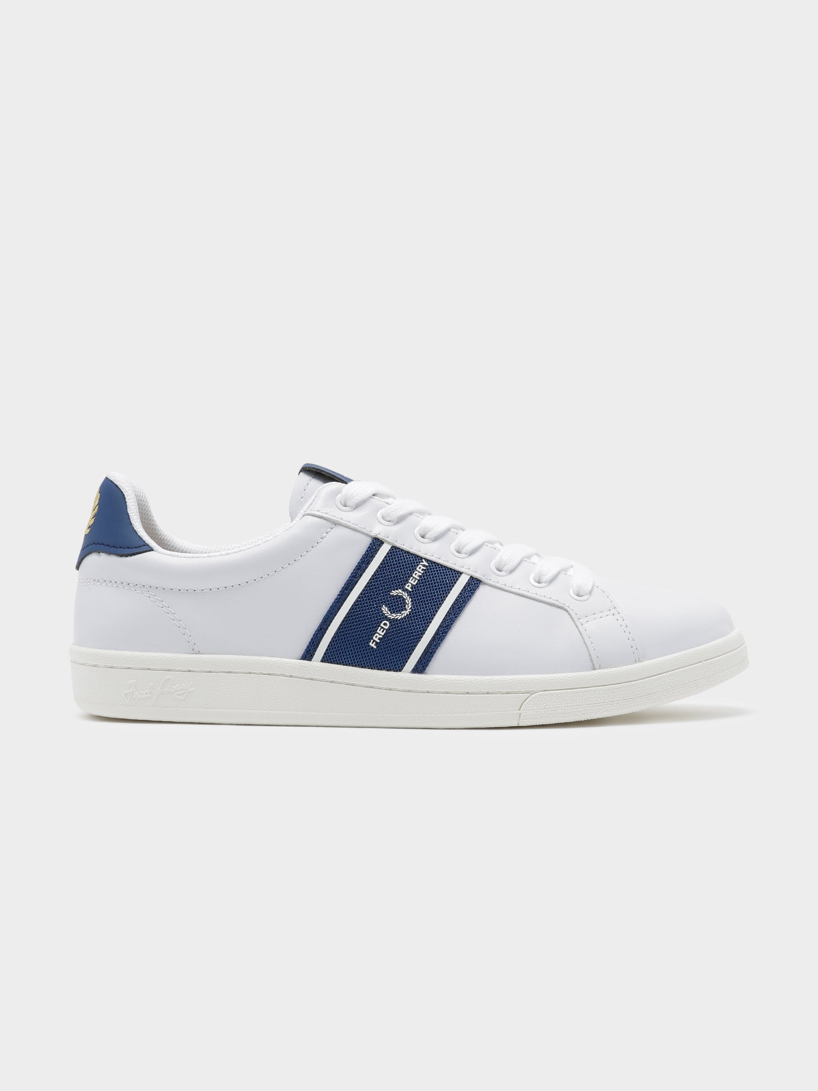 Mens B721 Leather Graphic Branding Sneakers in White & Navy