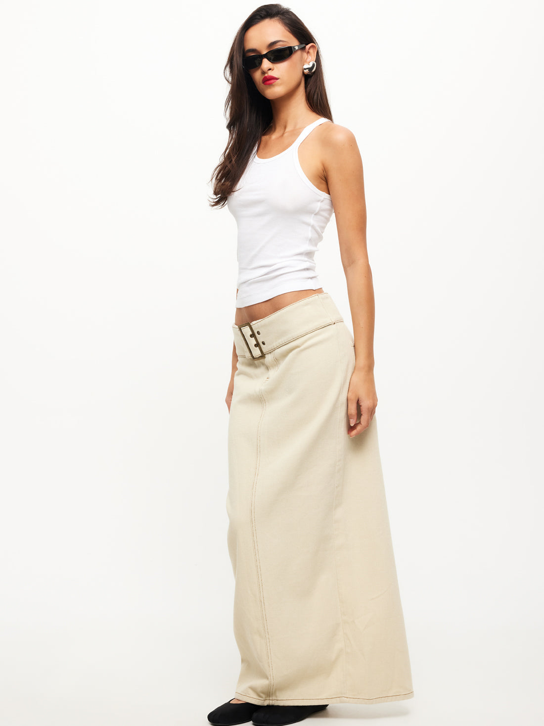 Uma Denim Midi Skirt in Ecru