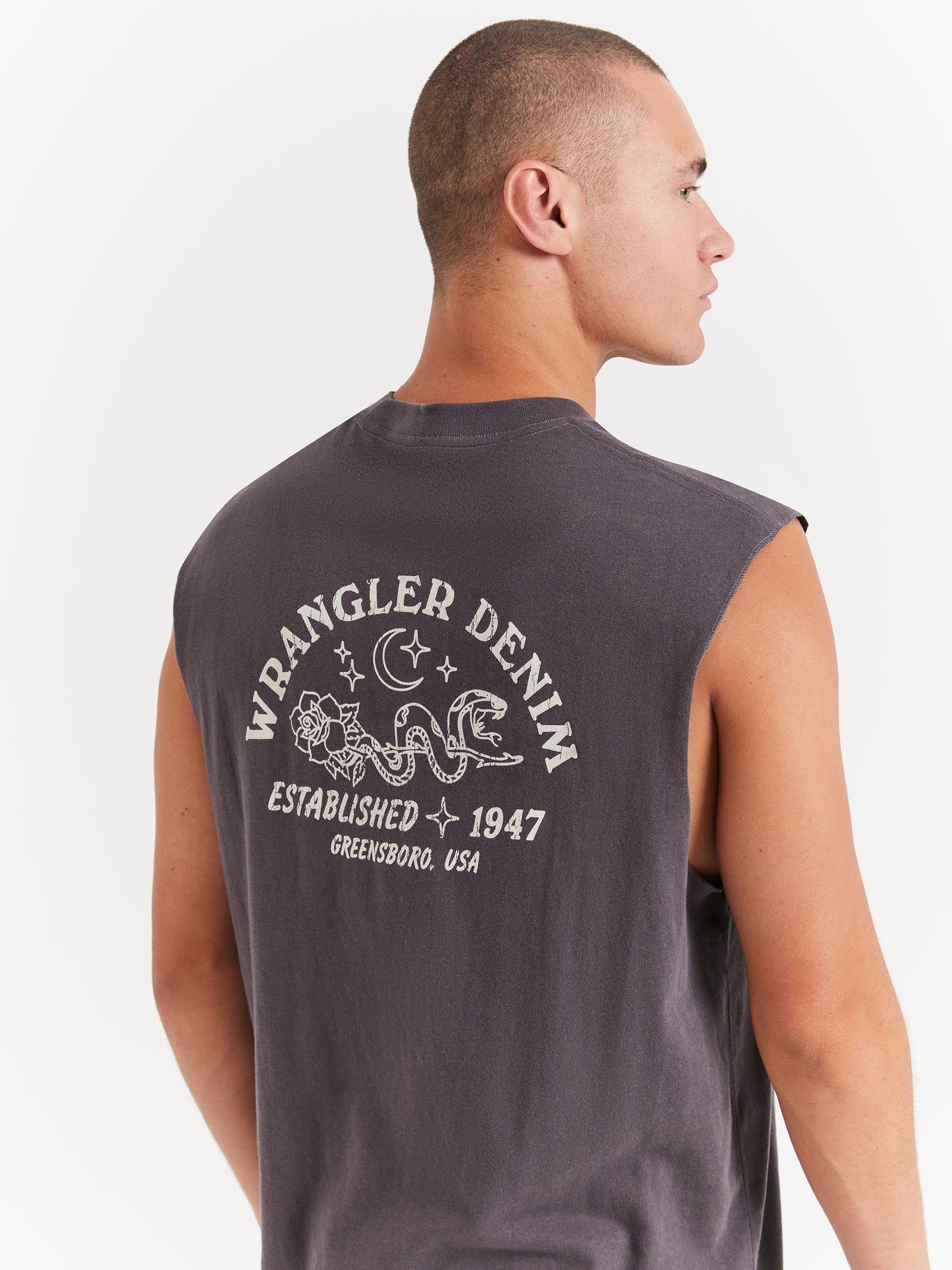 Serpent Stamp Muscle T-Shirt in Slate