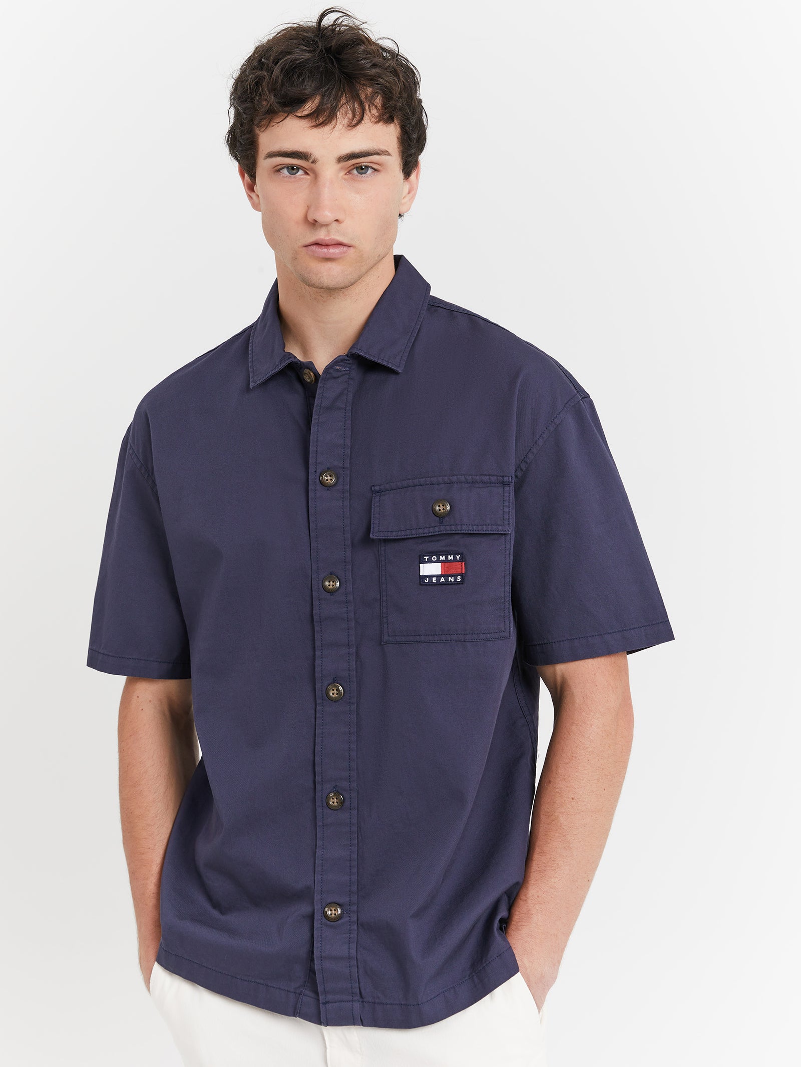 Classic Solid Short Sleeve Overshirt in Twilight Navy