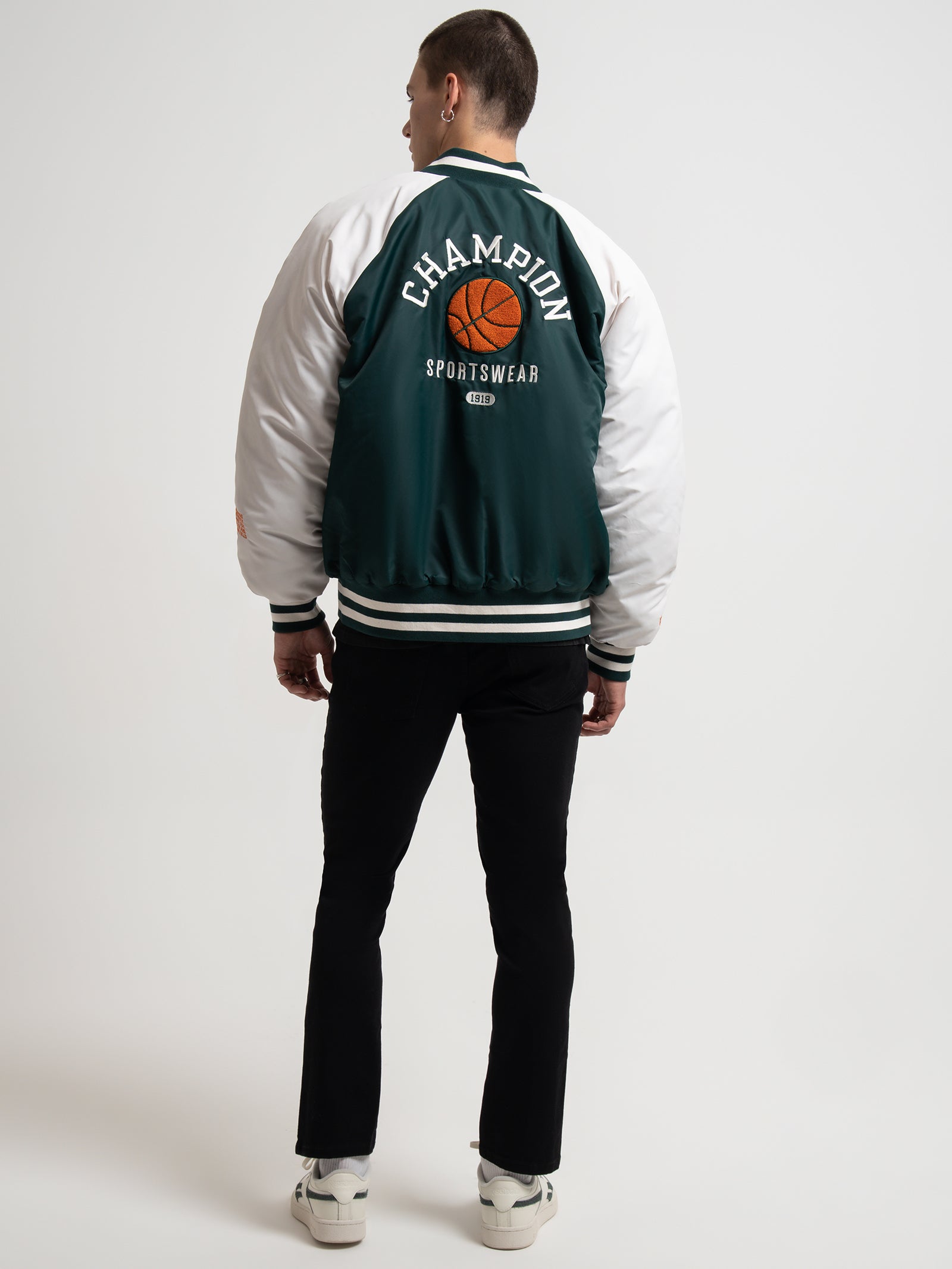 Re:Bound Clubhouse Varsity Jacket in Midfield Green