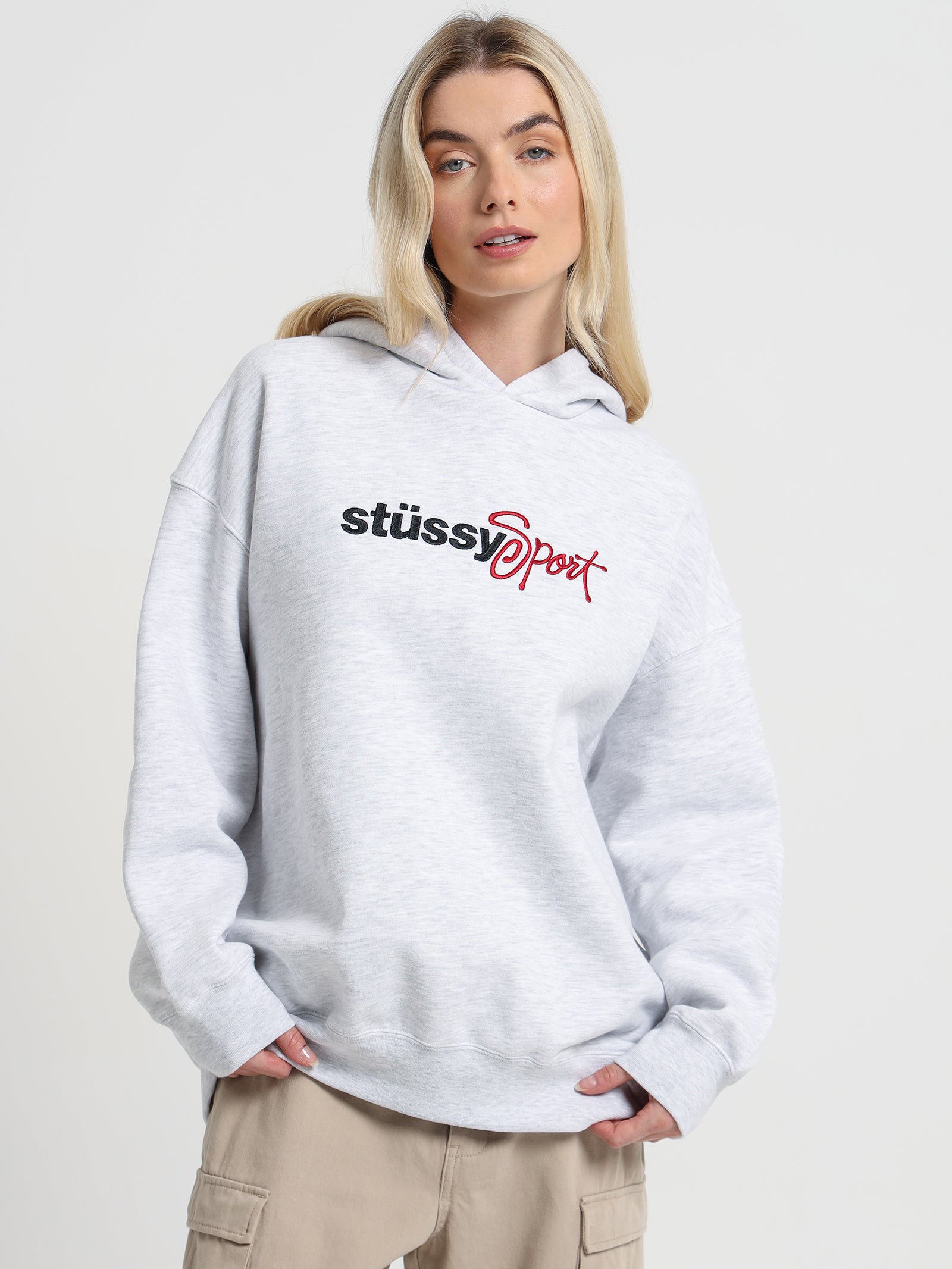 Stussy Sport Oversized Hooded Sweat in Snow Marle