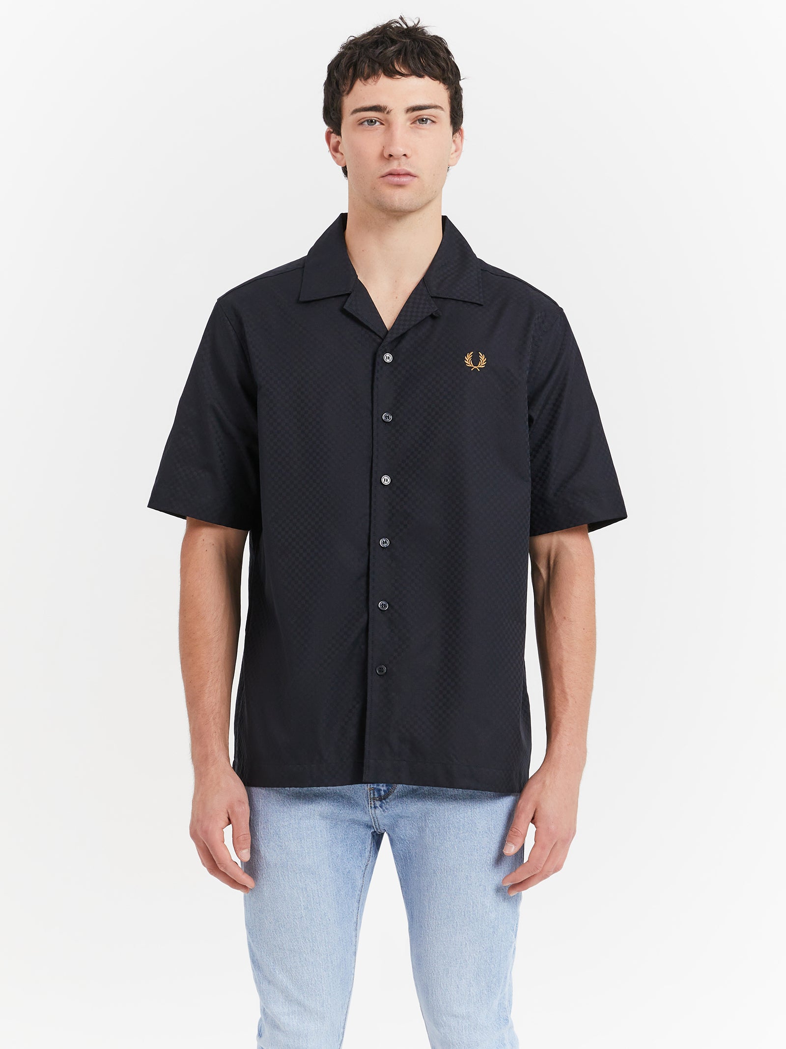 Chequerboard Revere Collar Shirt in Black