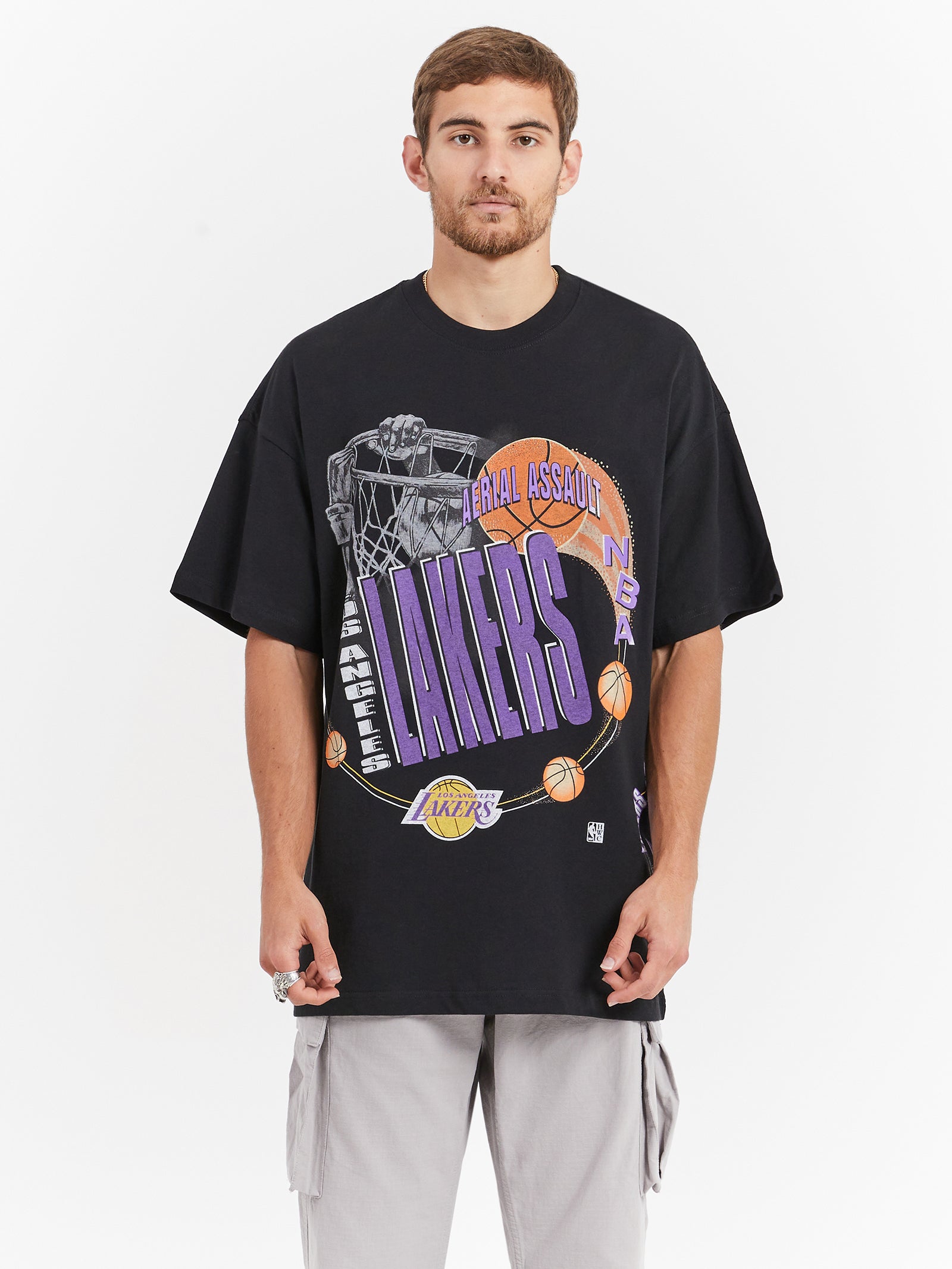 Los Angeles Lakers Aerial Assault T-Shirt in Faded Black