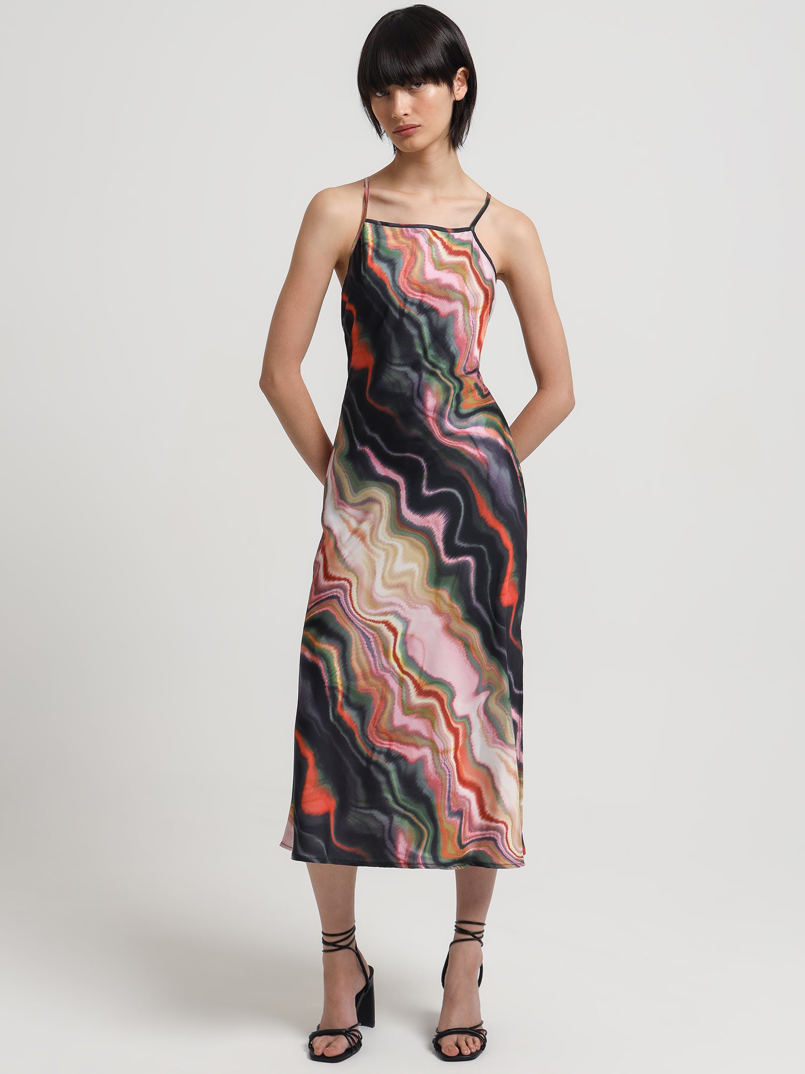 Eris Satin Midi Dress in Aurora