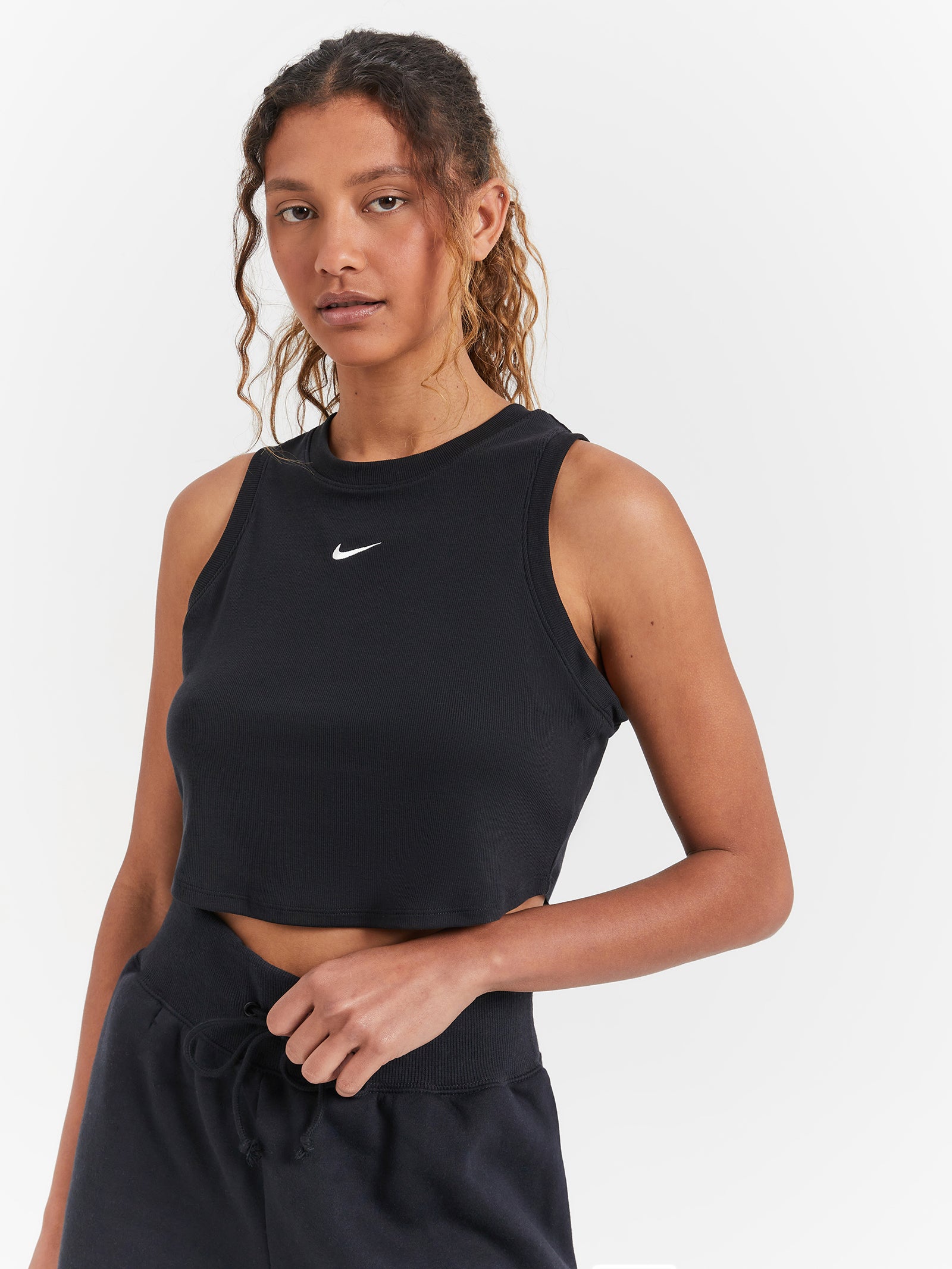 Sportswear Essentials Ribbed Cropped Tank in Black Sail