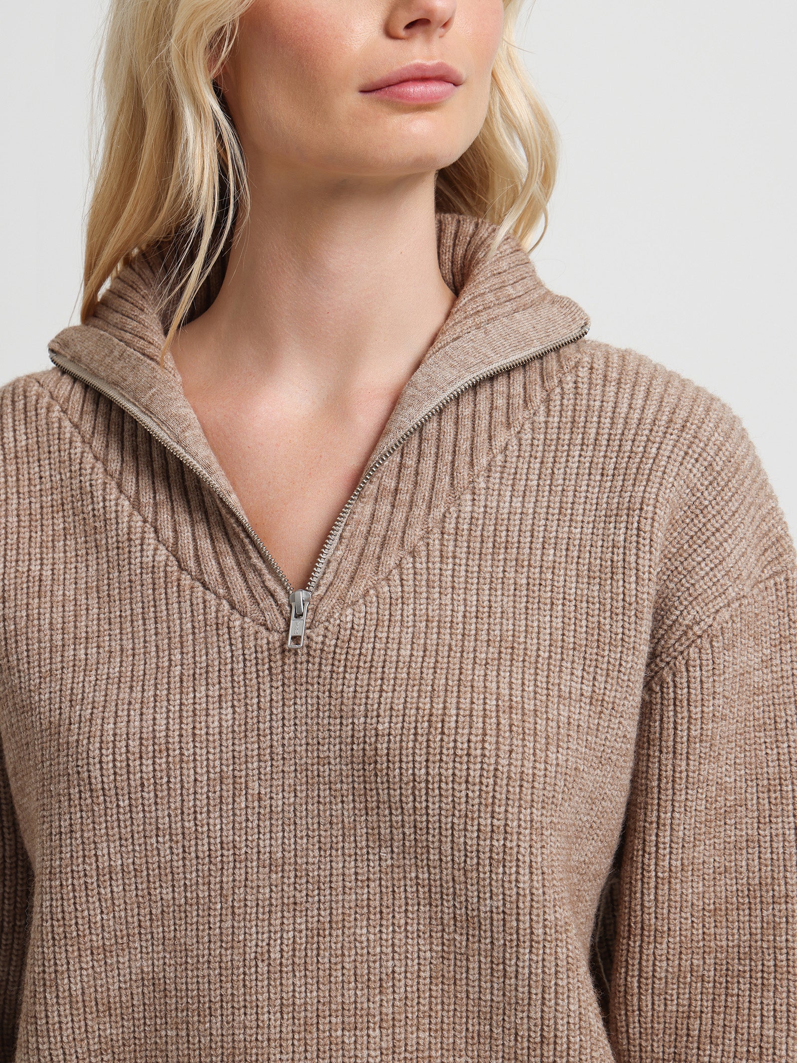 Addison Half Zip Knit in Natural