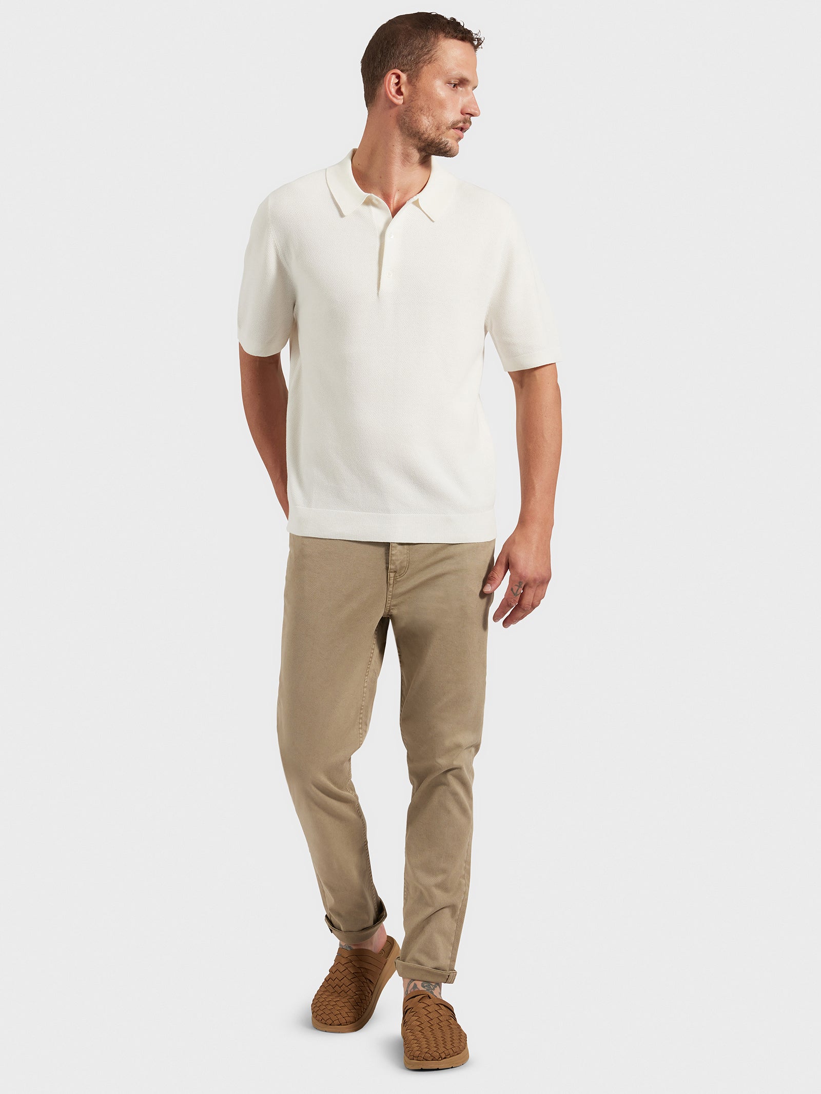 Riley Knit Polo in Off White