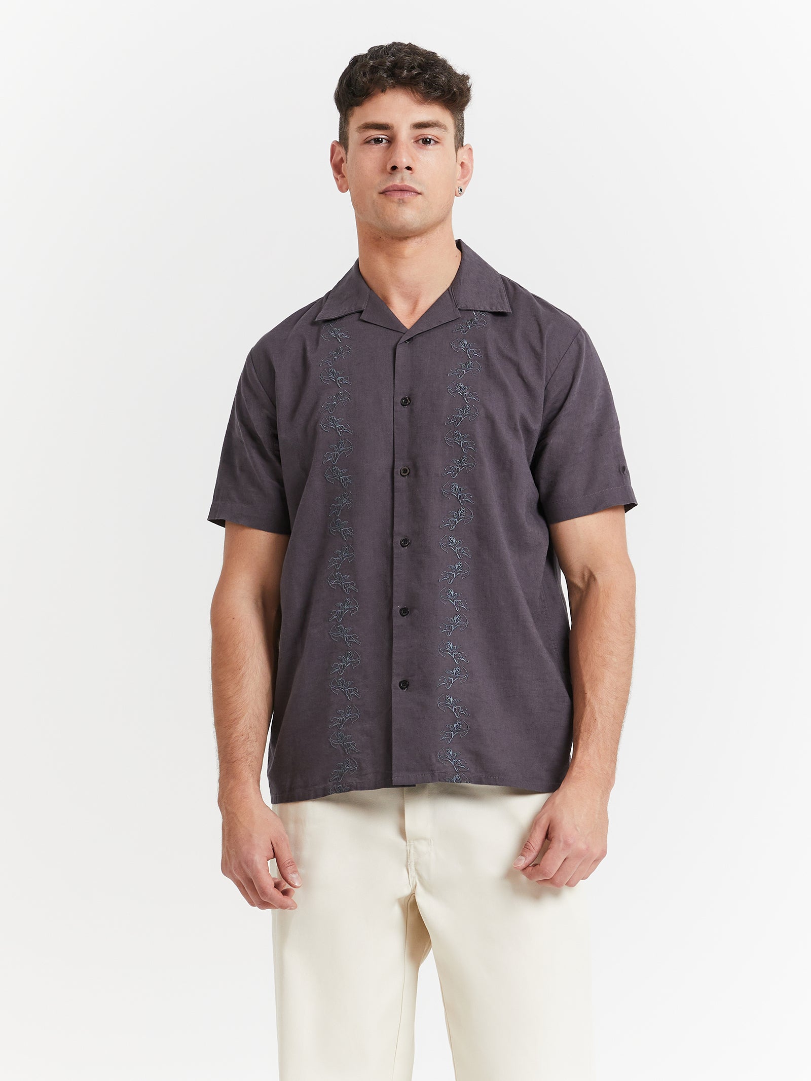 Cherub Chain Bowling Shirt in Worn Black