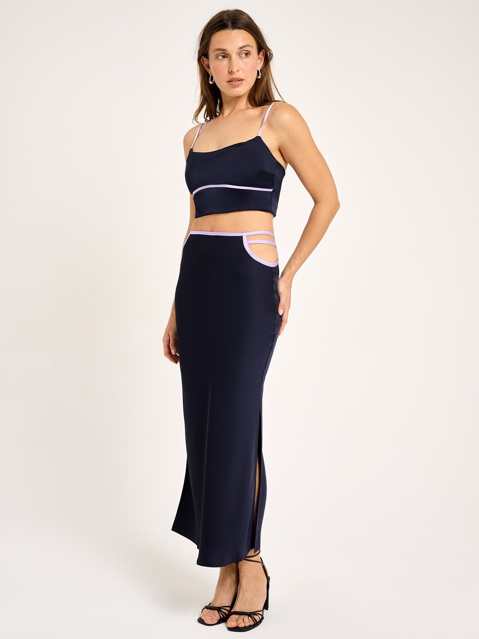 Iris Strappy Maxi Skirt in Midnight Blue & Lilac