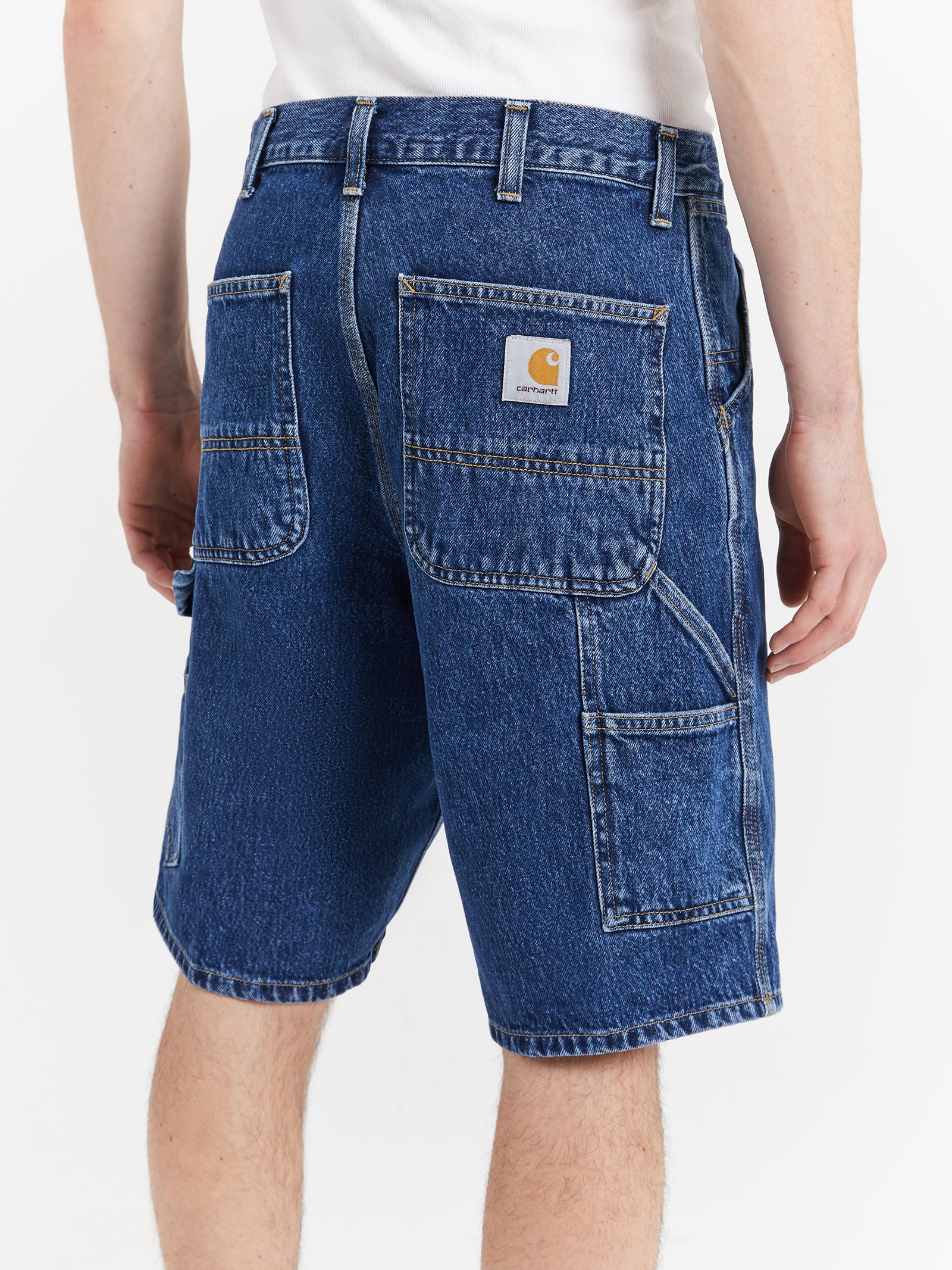 Single Knee Shorts in Blue Stone Washed