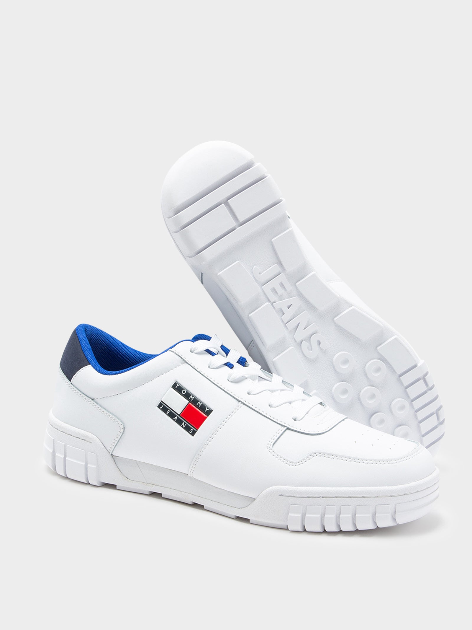 Mens Retro Leather Cupsole Trainers in White & Blue