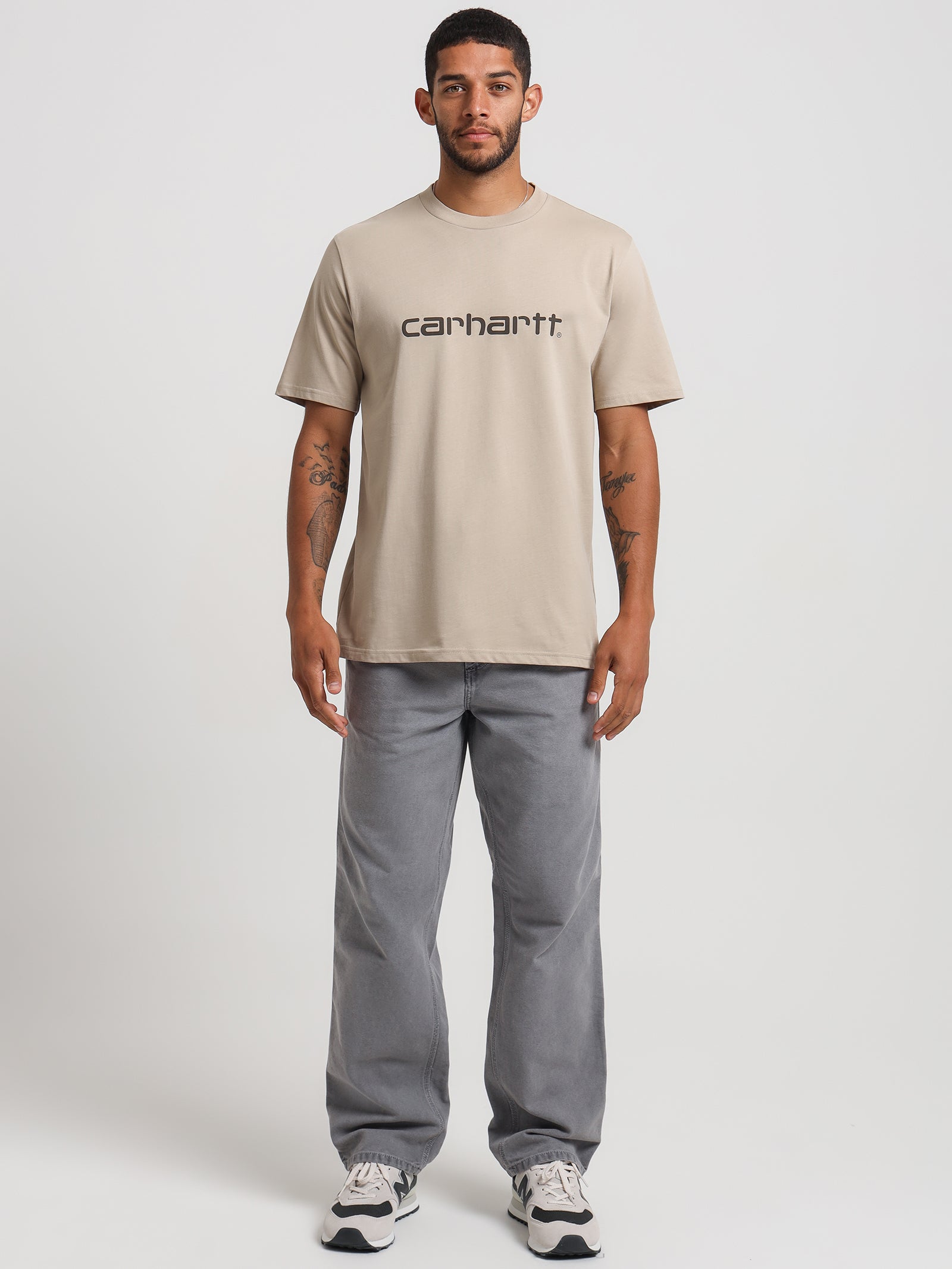 Short Sleeve Script Emboirdery T-Shirt in Wall Cypress Tan