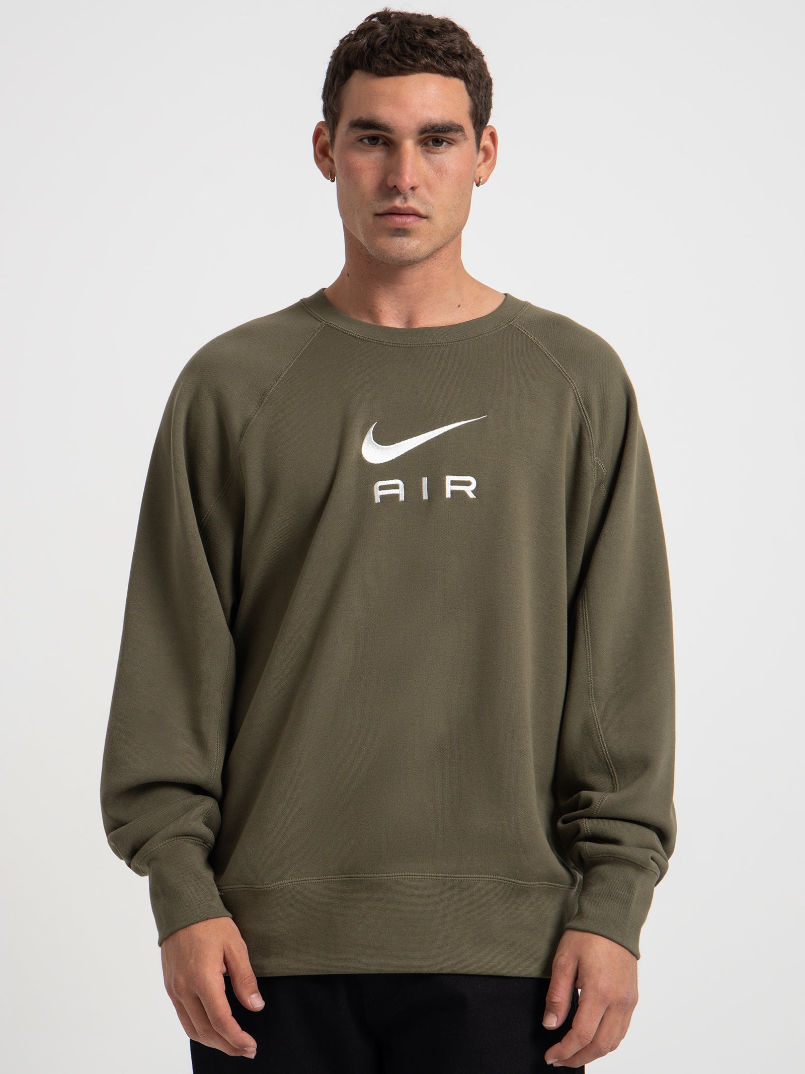 Sportswear Nike Air Fleece Terry Crew Sweater in Medium Olive