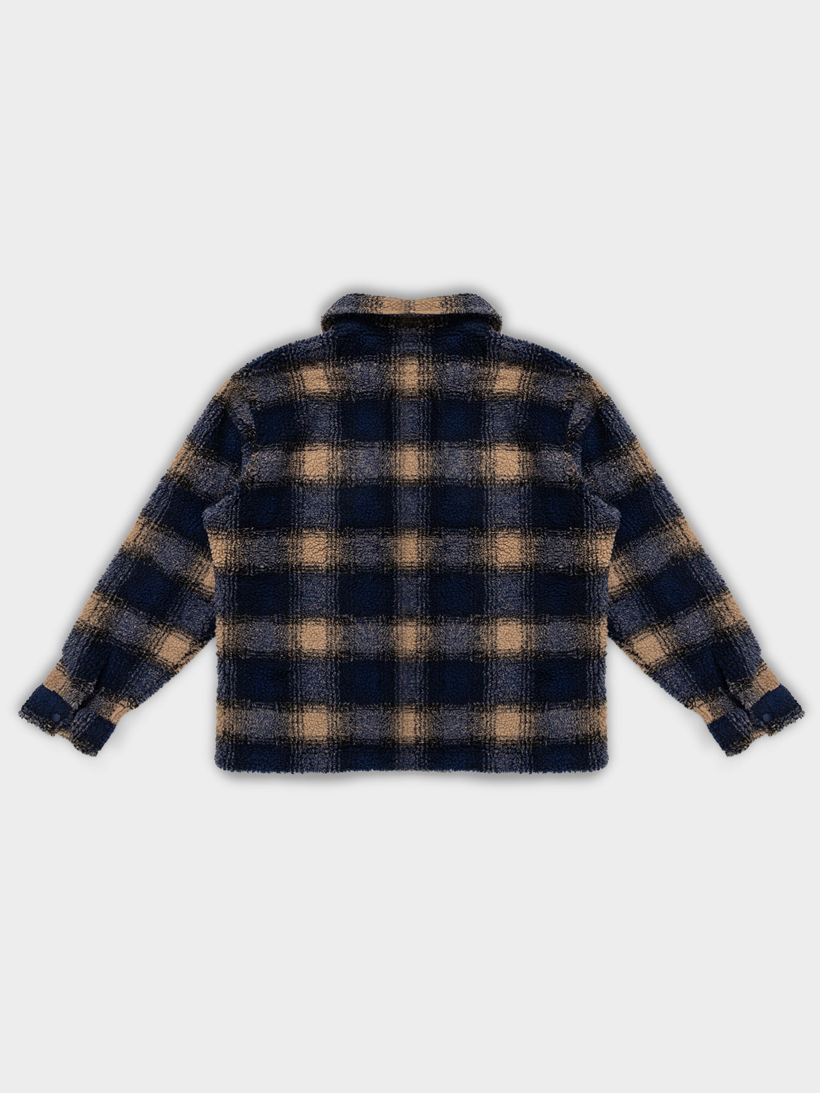 Shadow Plaid Sherpa Zip Shirt in Navy