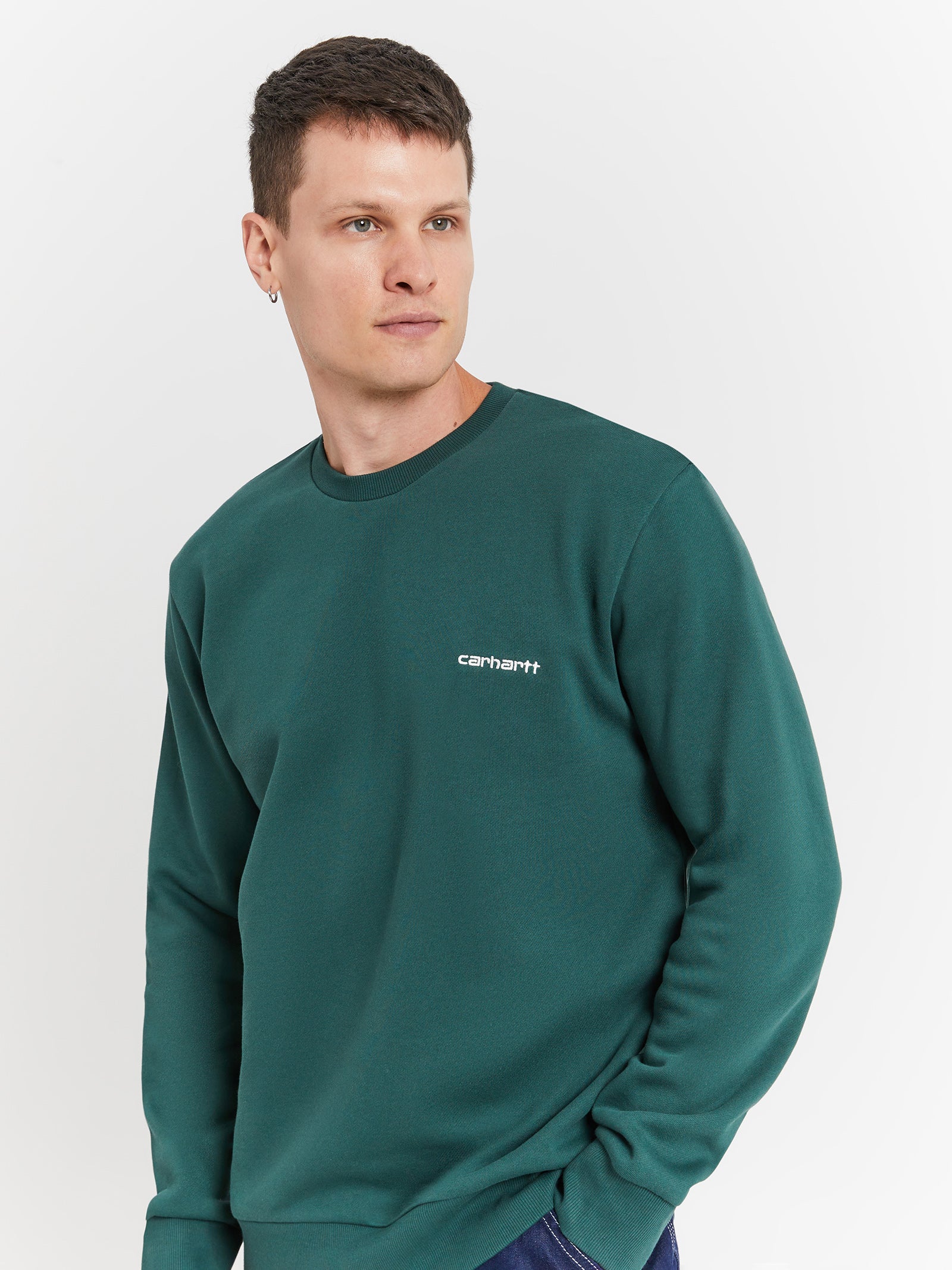 Script Embroidery Sweater in Treehouse Green & White