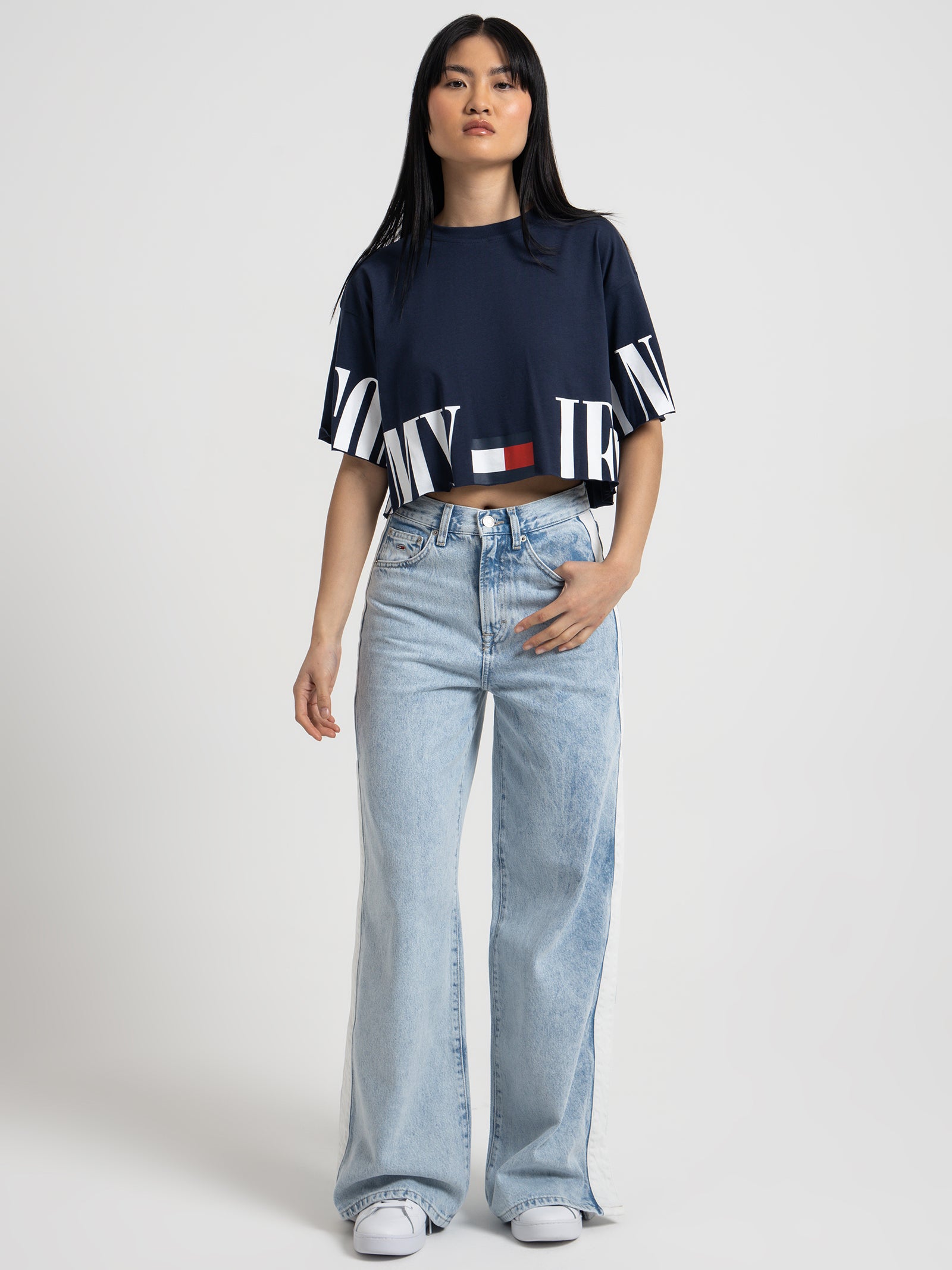 Logo Oversized Fit Cropped T-Shirt in Twilight Navy