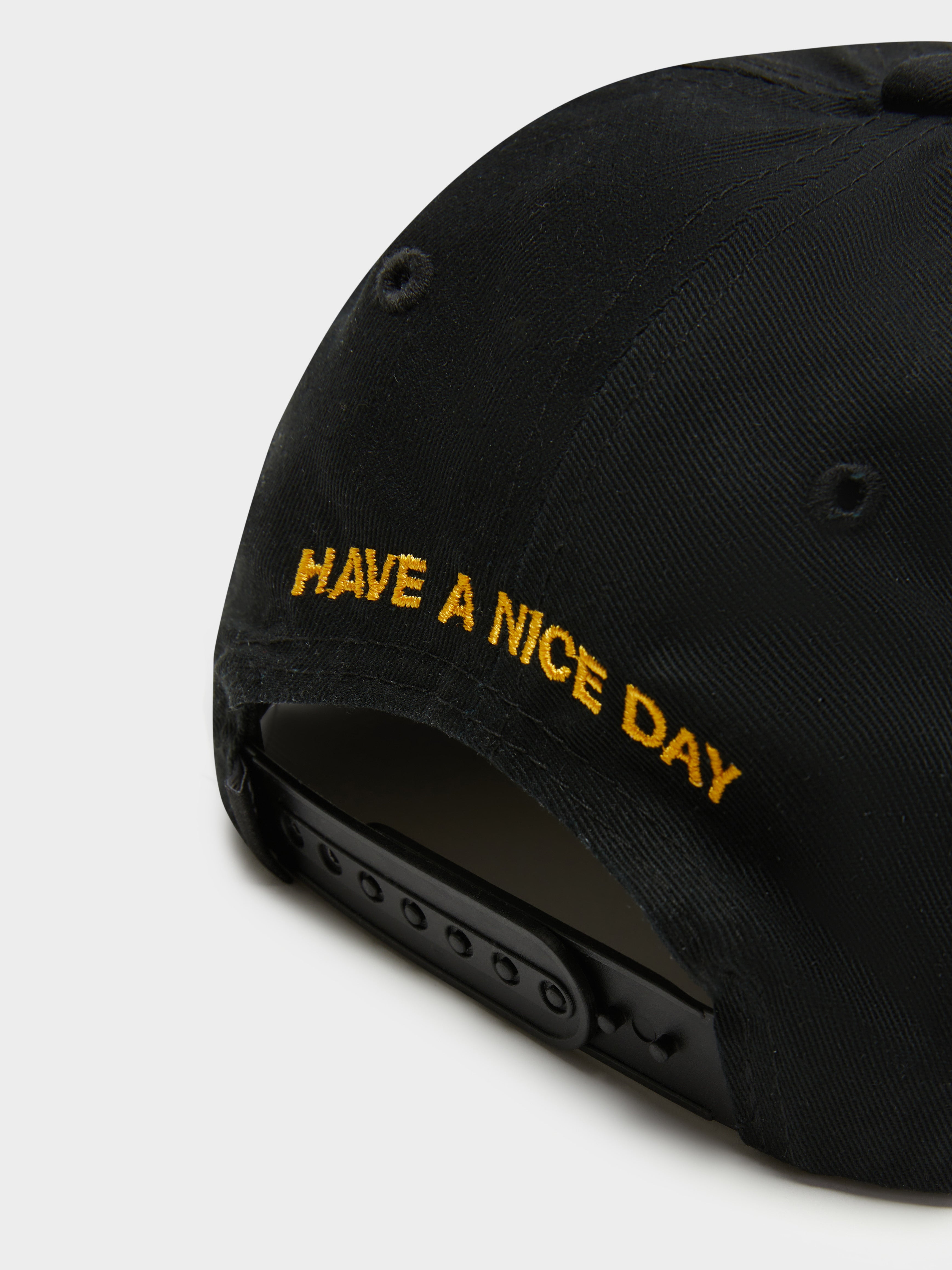 Smiley Upside Down 6 Panel Hat - Black