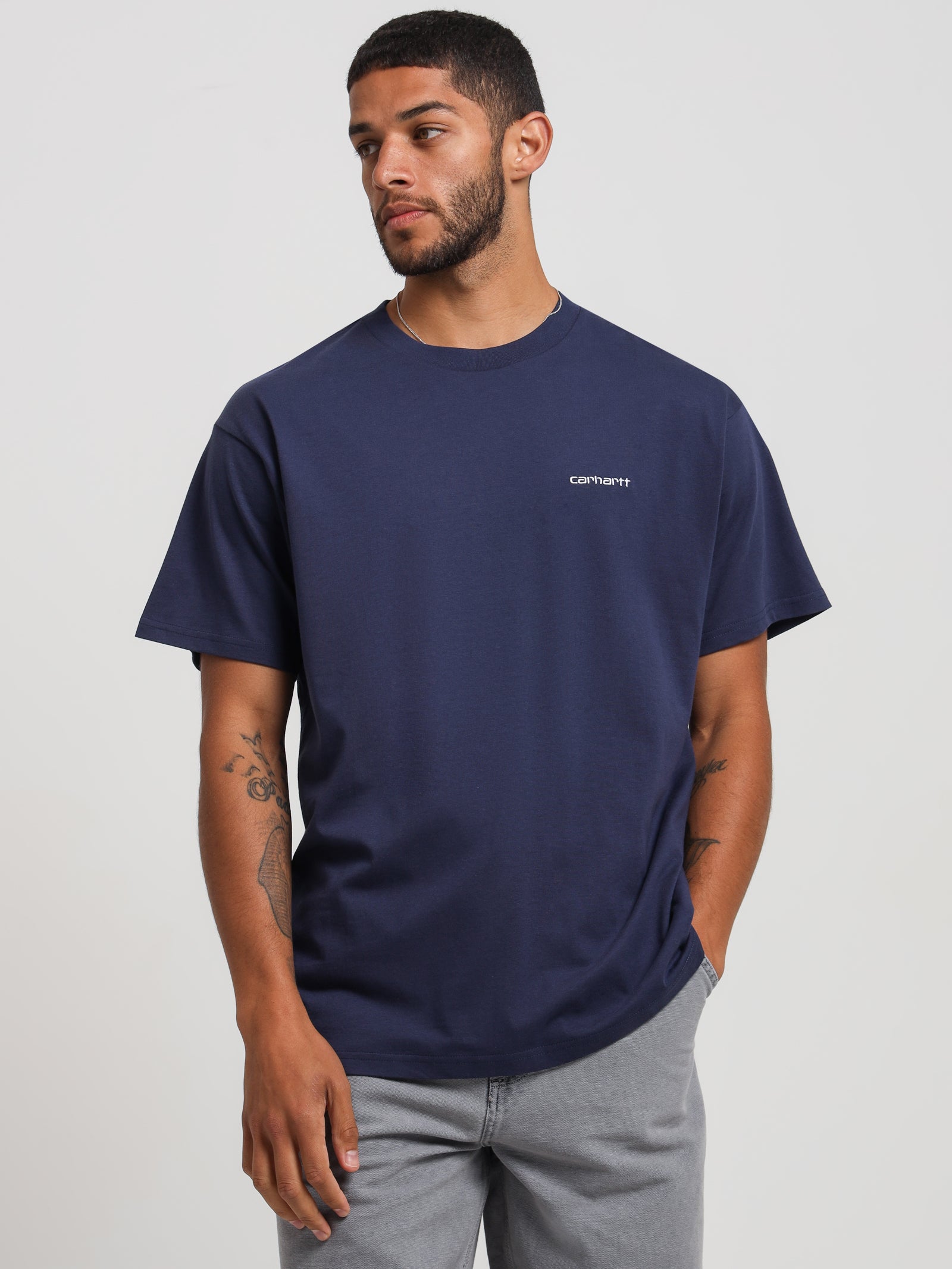 Script Embroidery T-Shirt in Enzian Blue & White