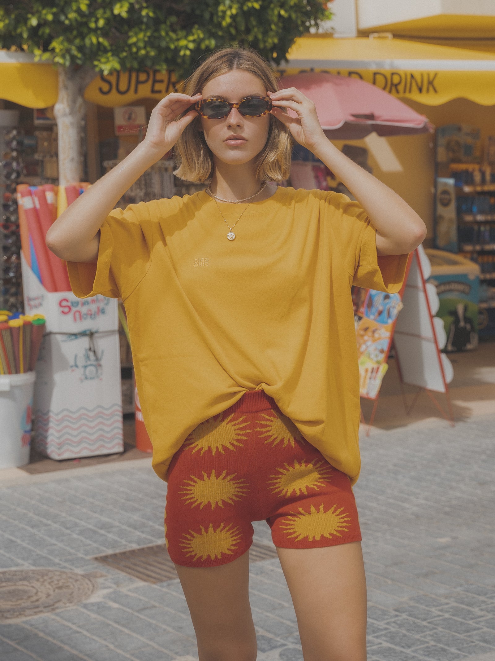 Red Sun Shorts in Red & Yellow