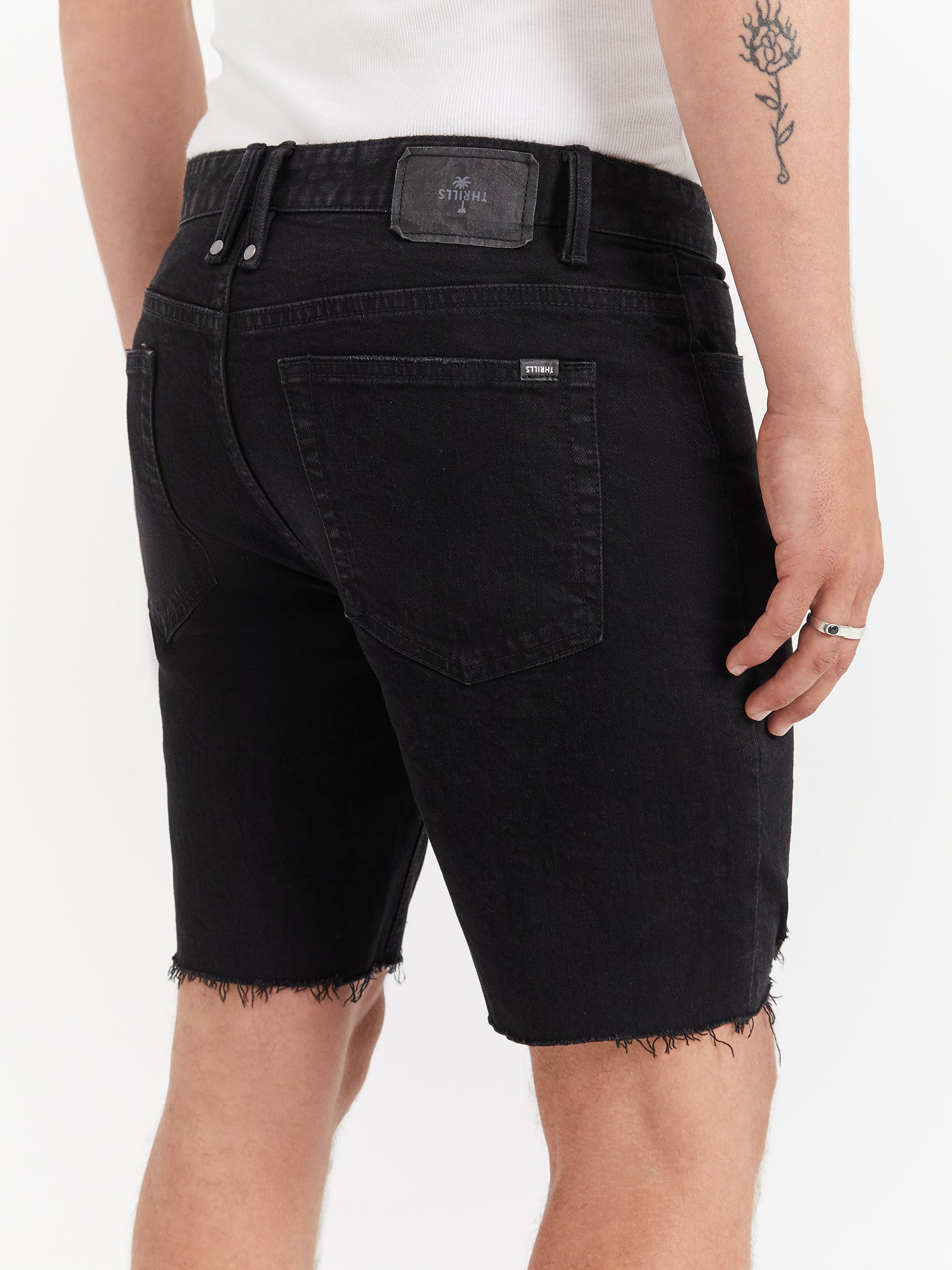 Destroyed Bones Denim Shorts in Black Rinse