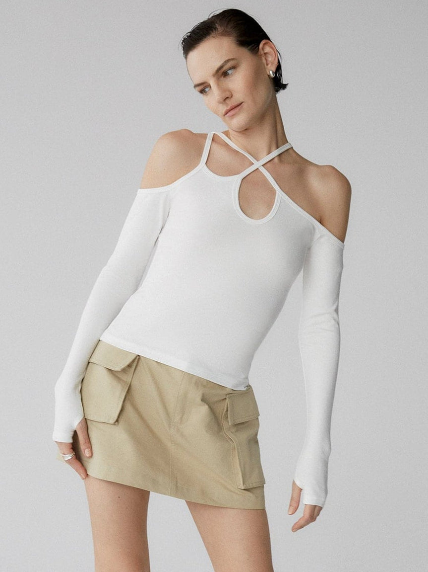 Emmett Ribbed Jersey Top in Ivory