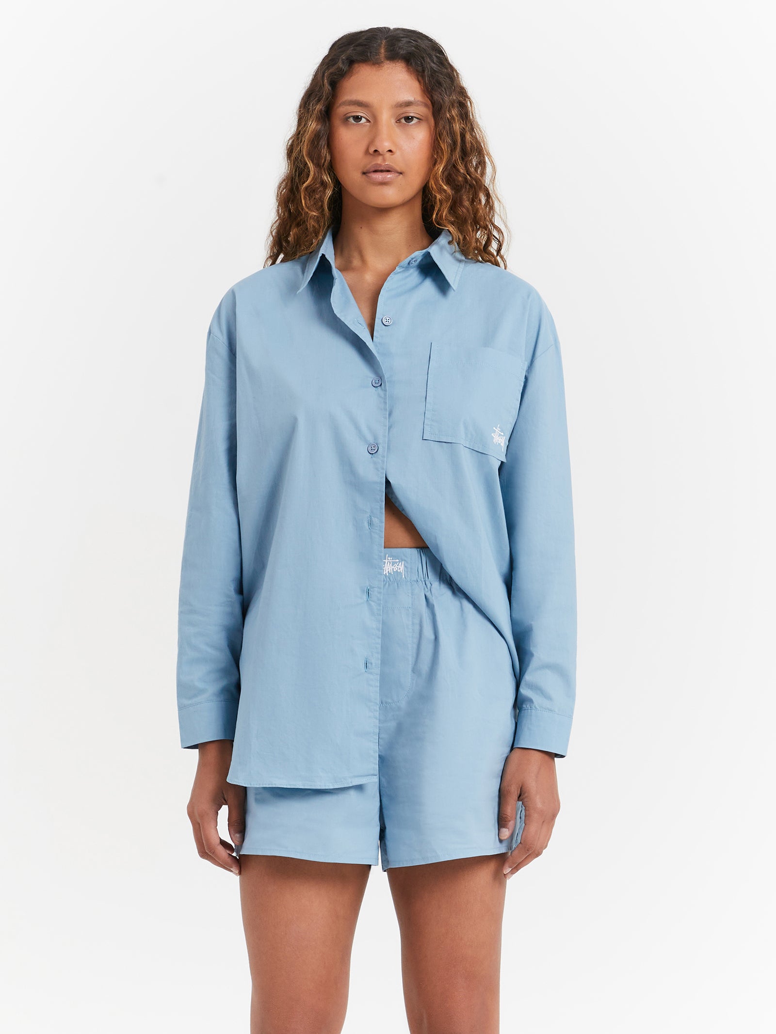 Pop Graffiti Oversized Shirt in Steele Blue