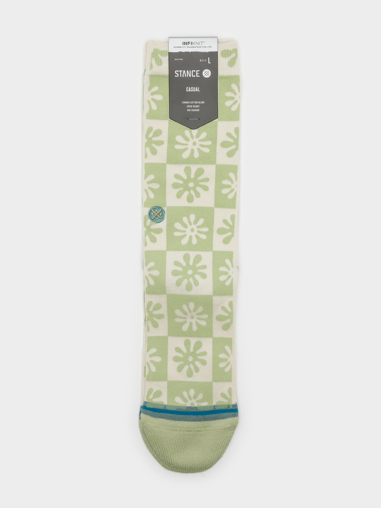 One Pair of Poppins Crew Socks in Sage & Cream