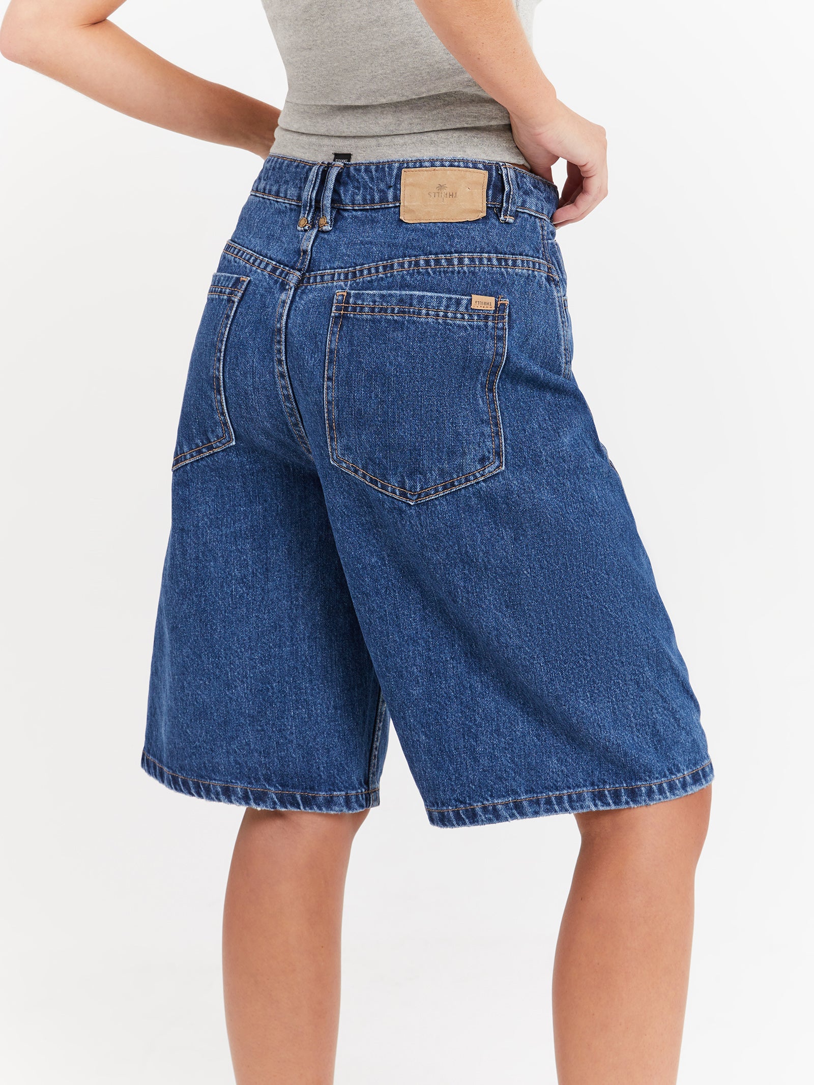 Ronnie Pieced Denim Shorts in Bright Mid Blue