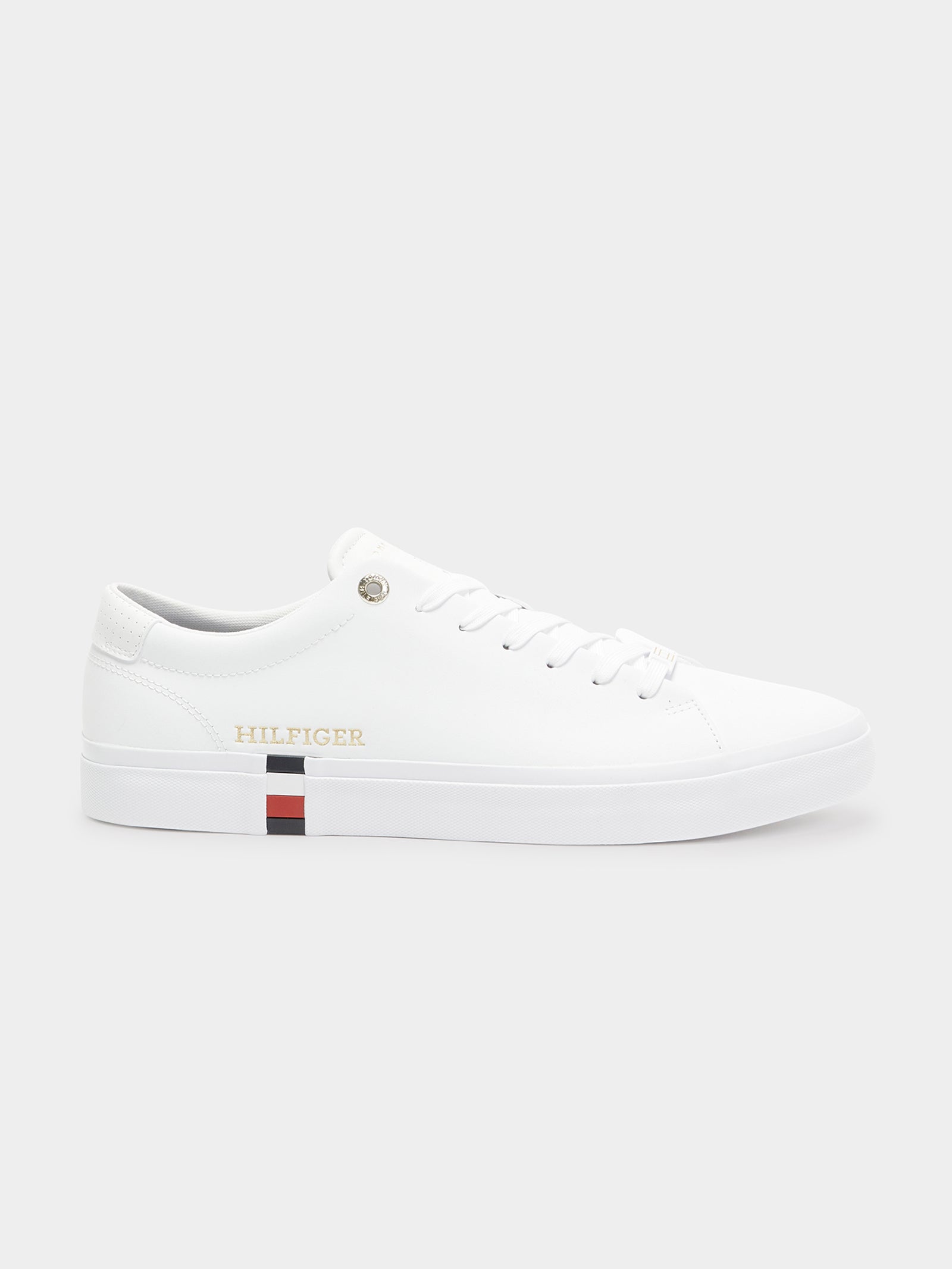 Mens Corp Leather Gold Detail Sneakers in White