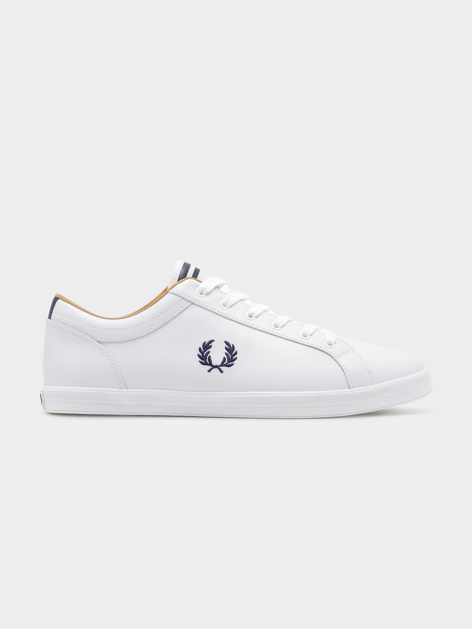 Mens Baseline Leather Sneakers in White & Navy