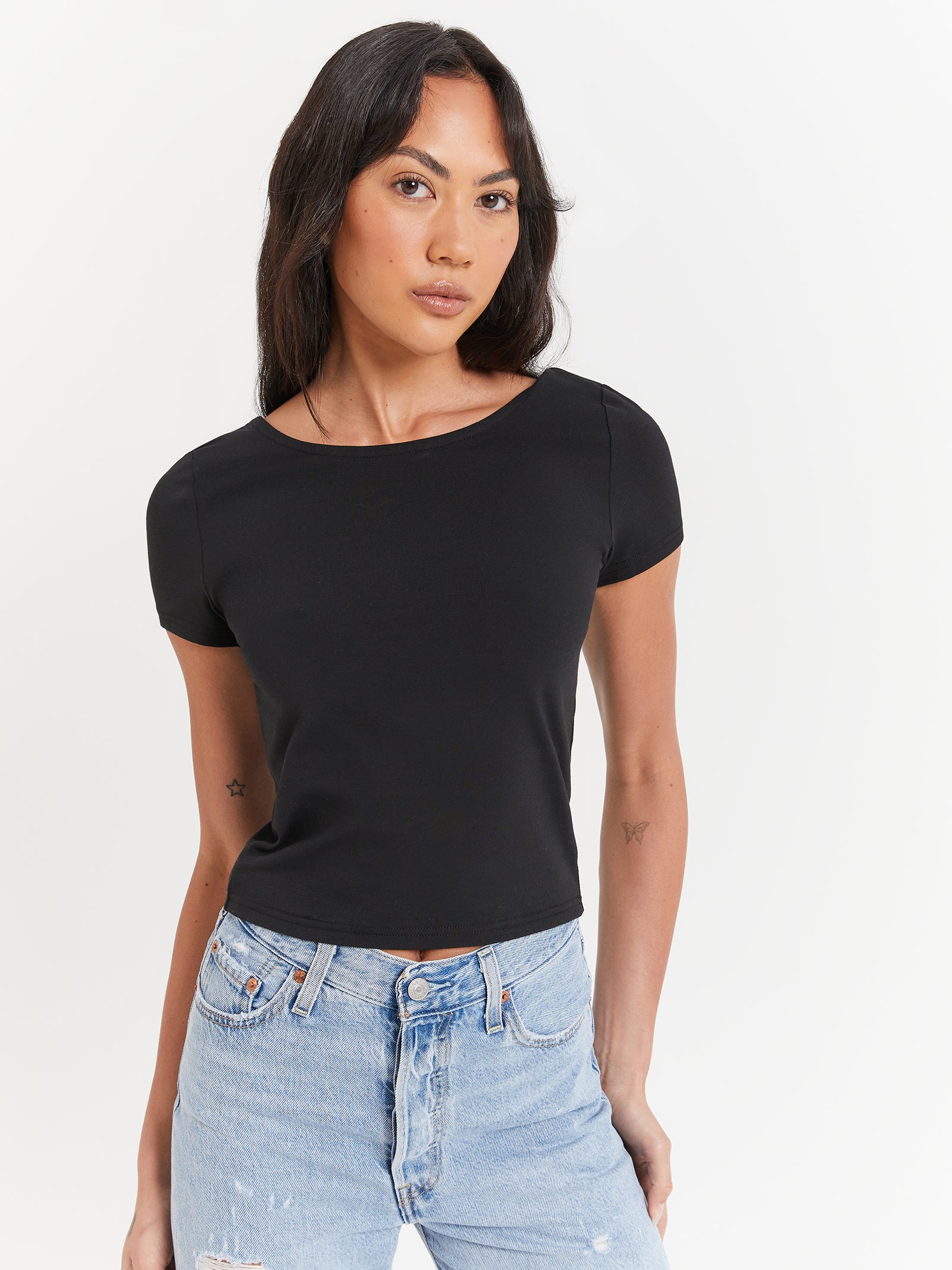 Allegra Scoop Back T-Shirt in Black