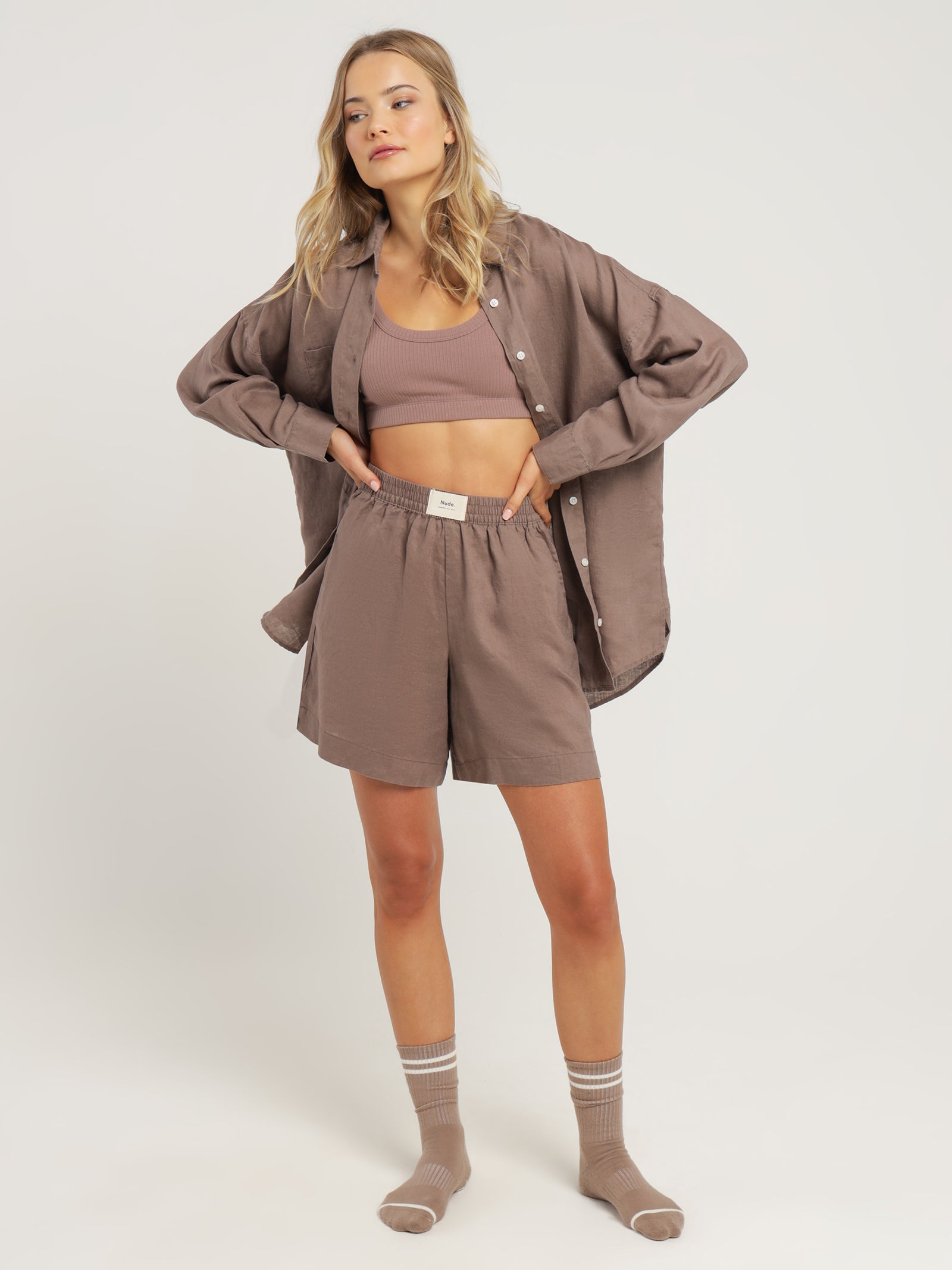 Lounge Heritage Linen Shorts in Mink