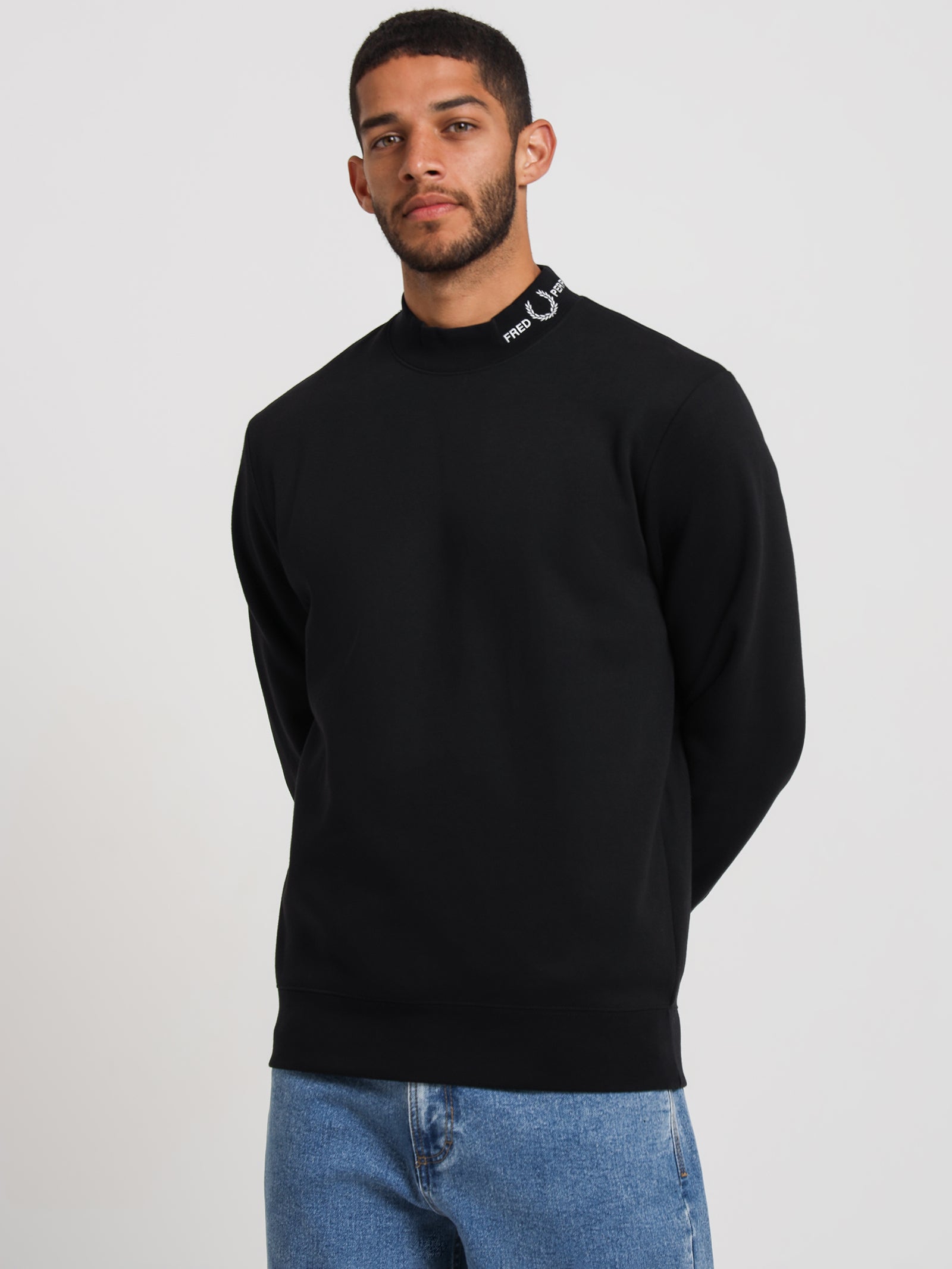 Branded Collared Sweatshirt in Black