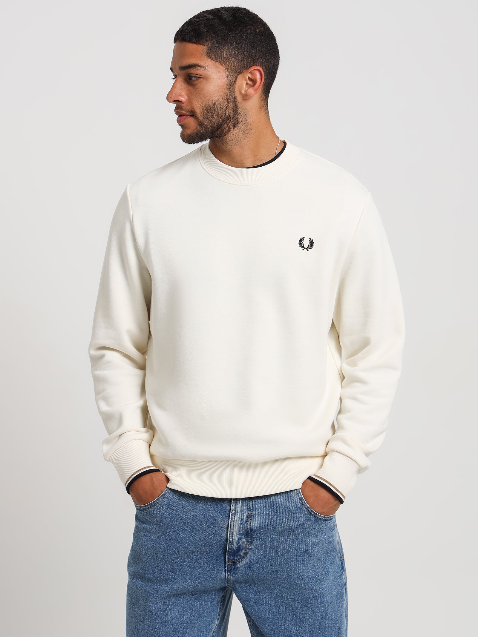 Crew Neck Sweatshirt in Ecru White