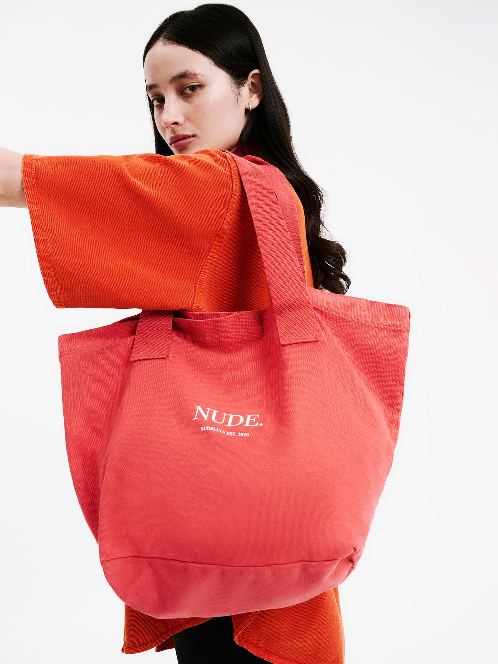 Nude Tote Bag in Coral Orange