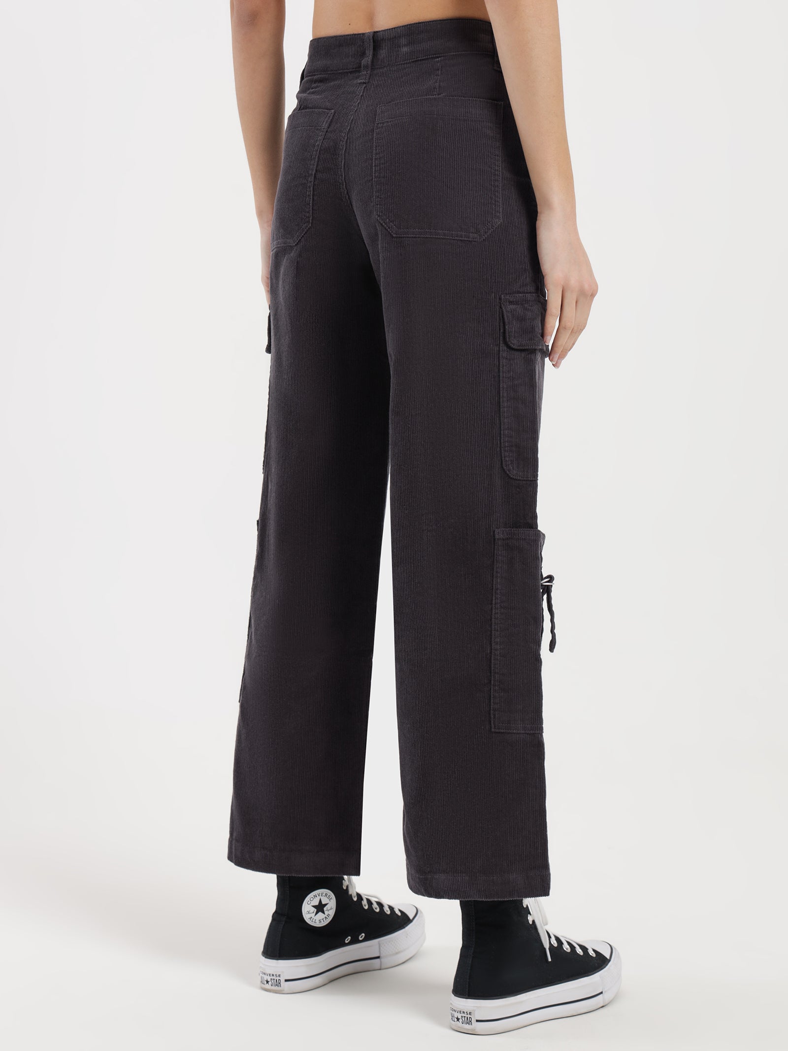 Aila Low Rise Cord Cargo Pants in Steel