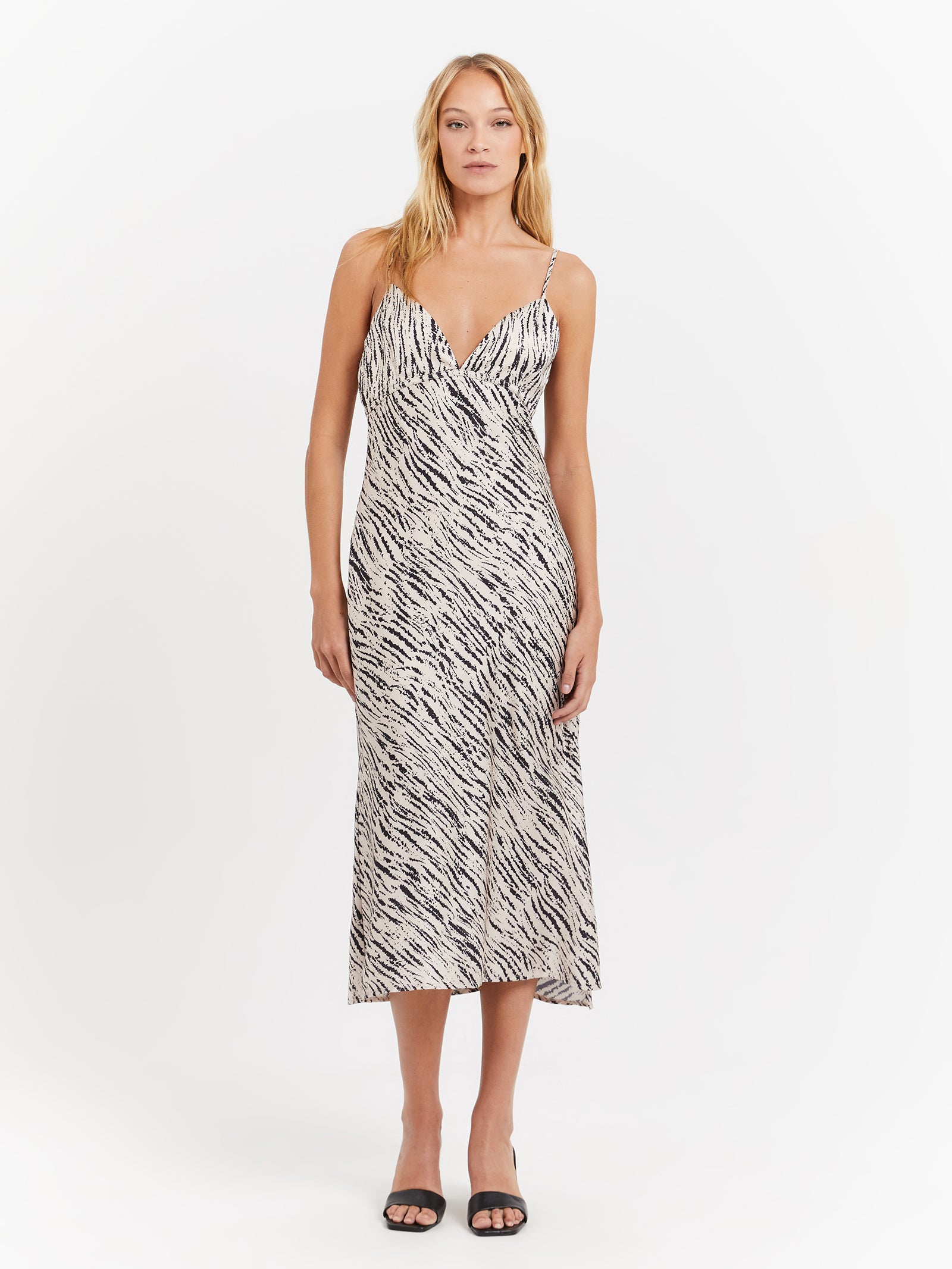 Leya Satin Midi Dress in Animalia